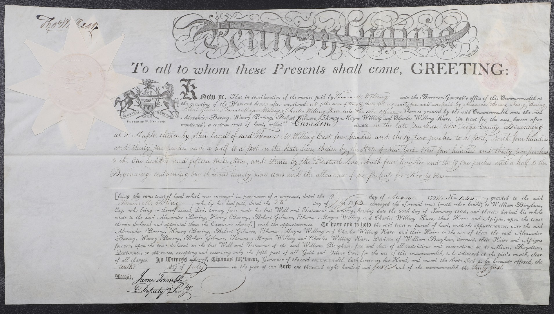 A Pennsylvania land grant on parchment 2e0ef1