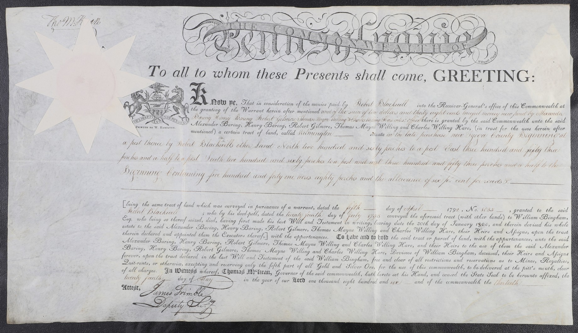 A Pennsylvania land grant on parchment 2e0ef3