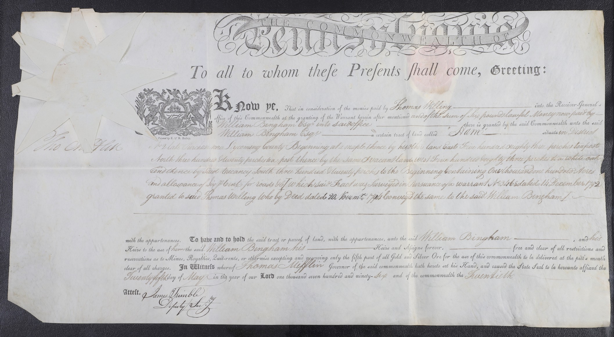 A Pennsylvania land grant on vellum 2e0efe