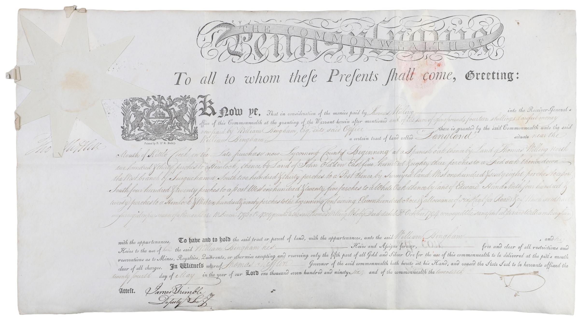 A Pennsylvania land grant on vellum 2e0f00