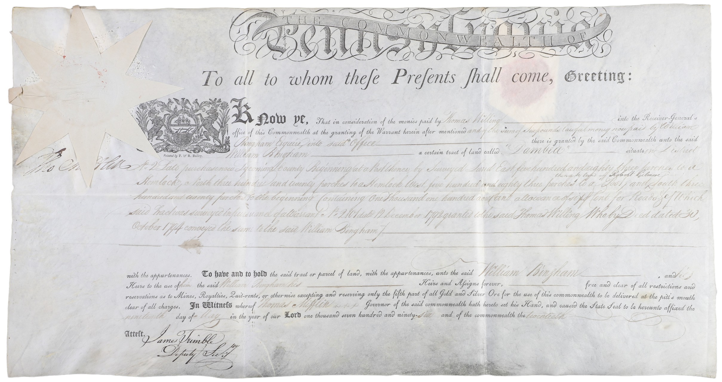 A Pennsylvania land grant on vellum 2e0f02