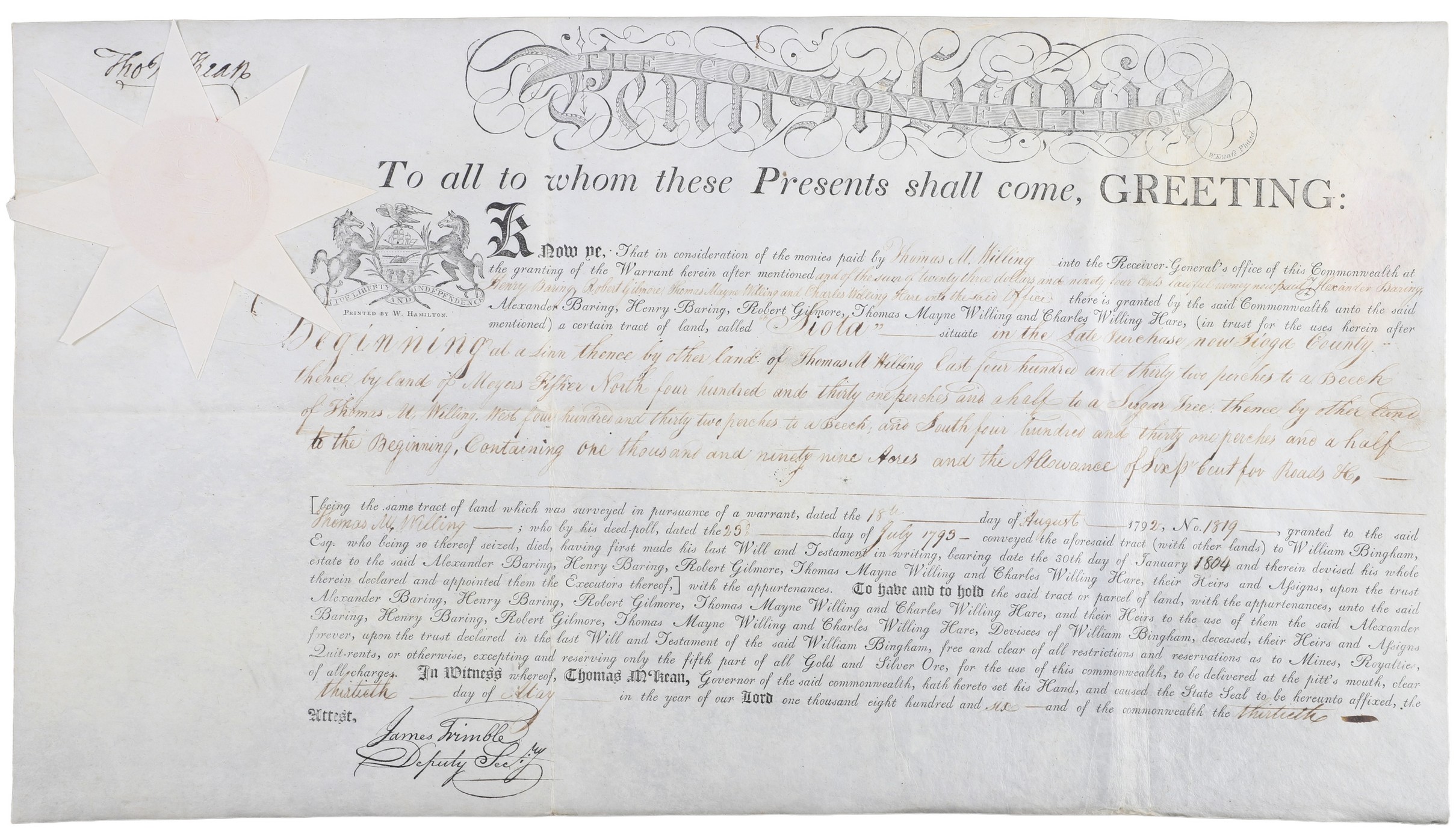 A Pennsylvania land grant on parchment 2e0f03