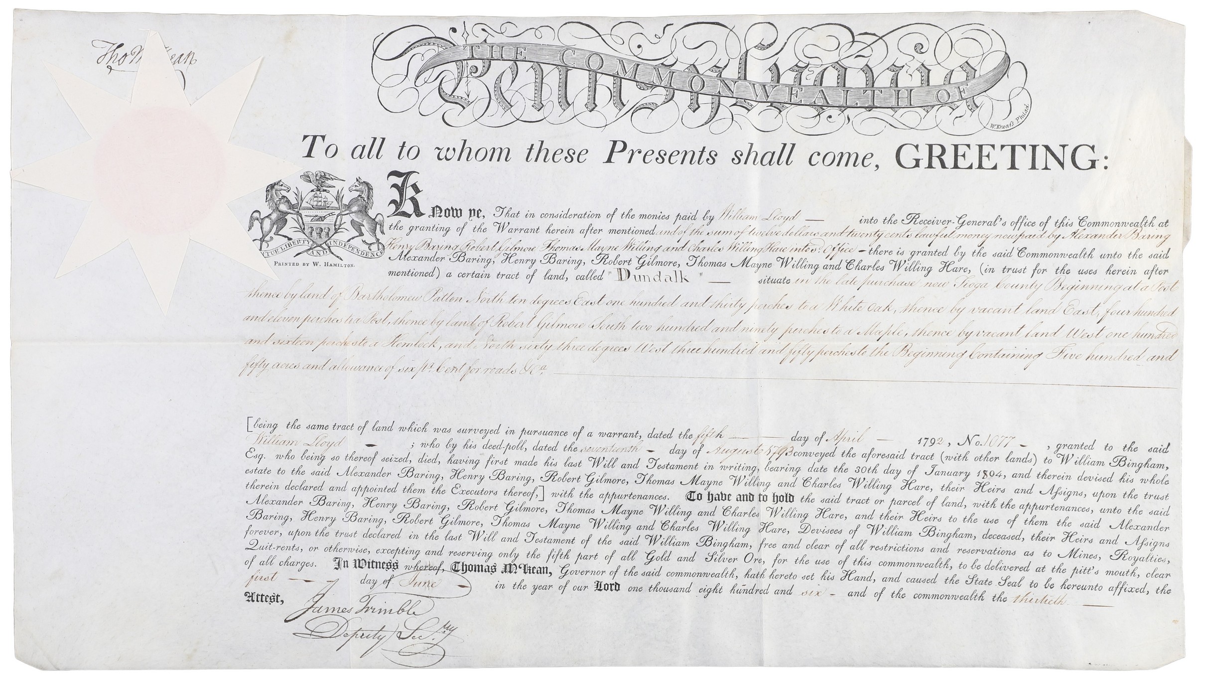 A Pennsylvania land grant on parchment 2e0efa