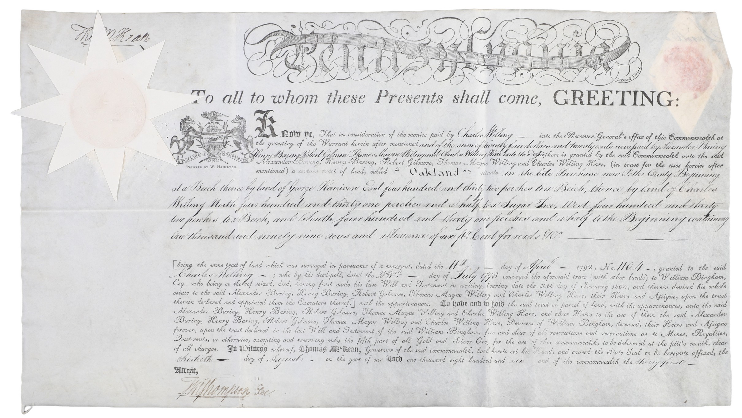 A Pennsylvania land grant on parchment 2e0efb