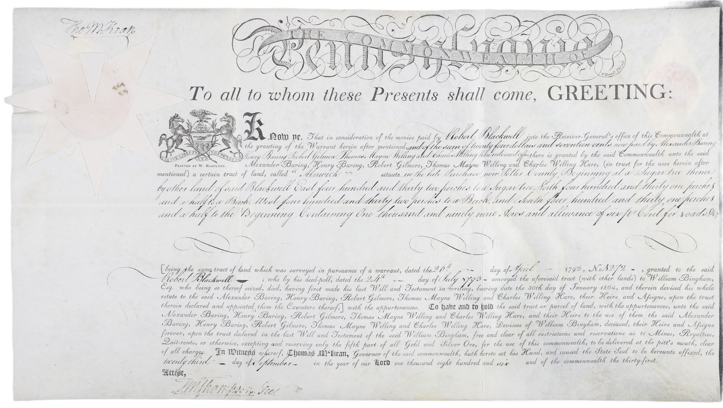 A Pennsylvania land grant on parchment 2e0f08