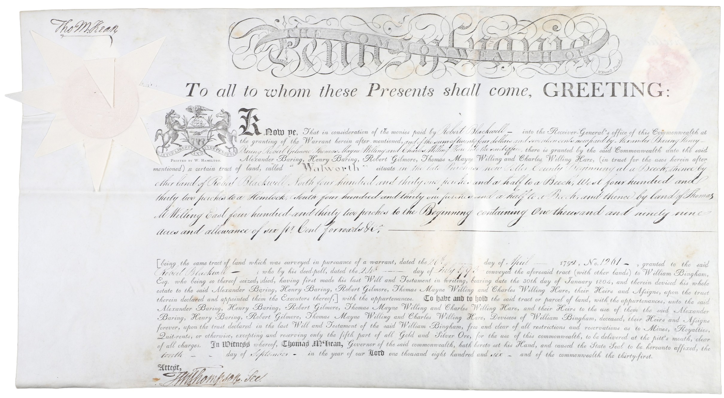 A Pennsylvania land grant on parchment 2e0f06