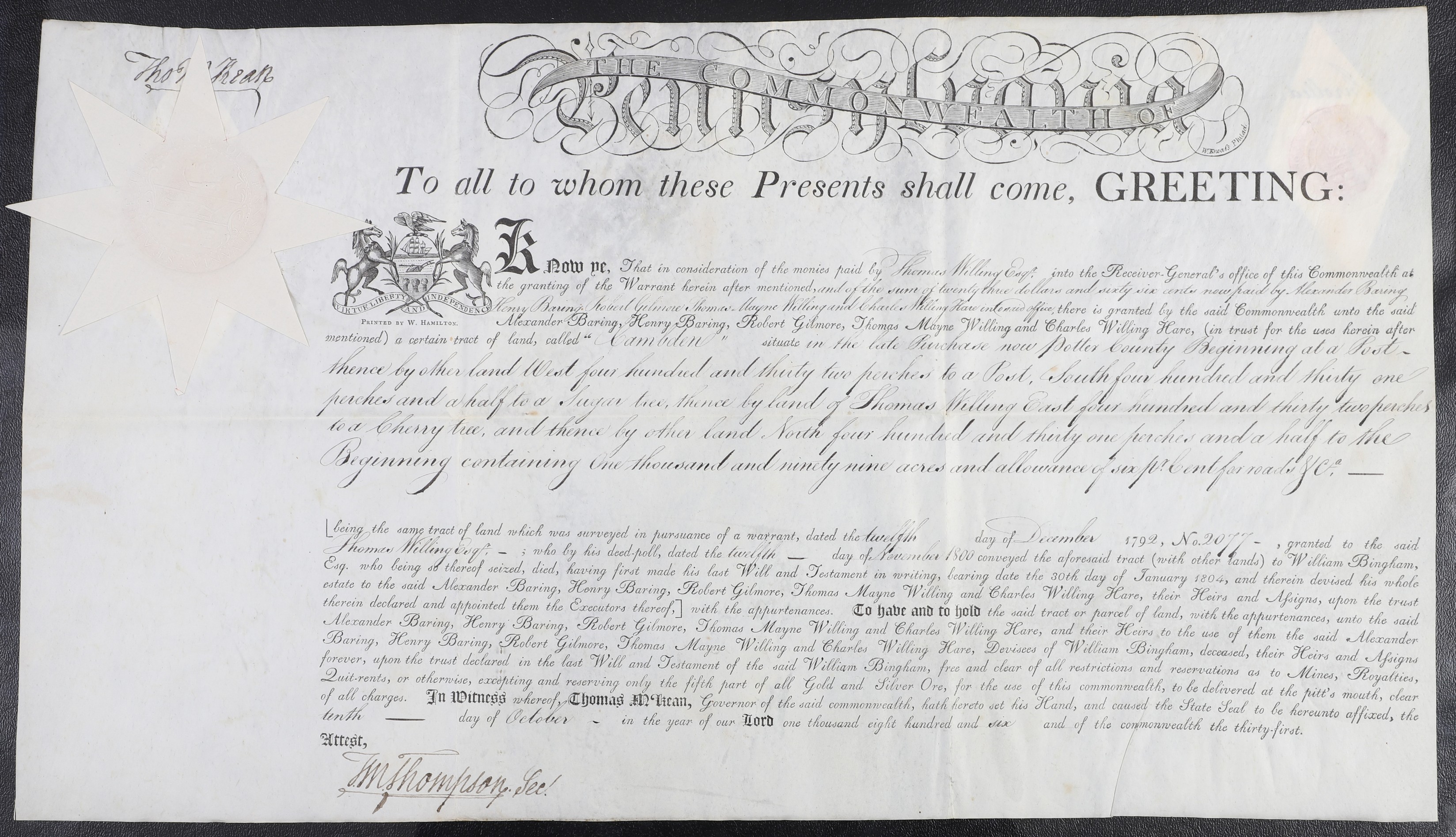 A Pennsylvania land grant on parchment 2e0f07