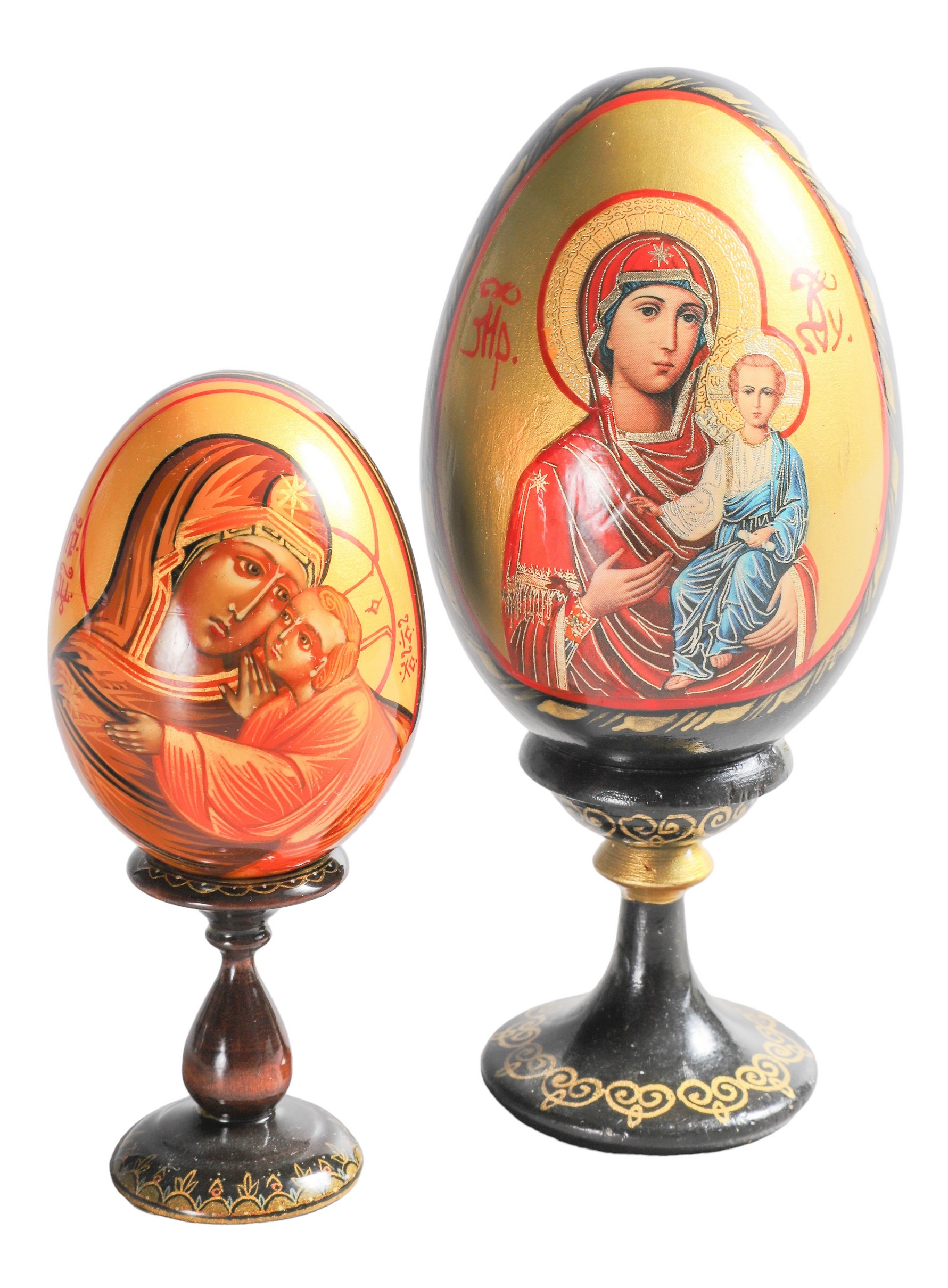 (2) Russian lacquer religious eggs,