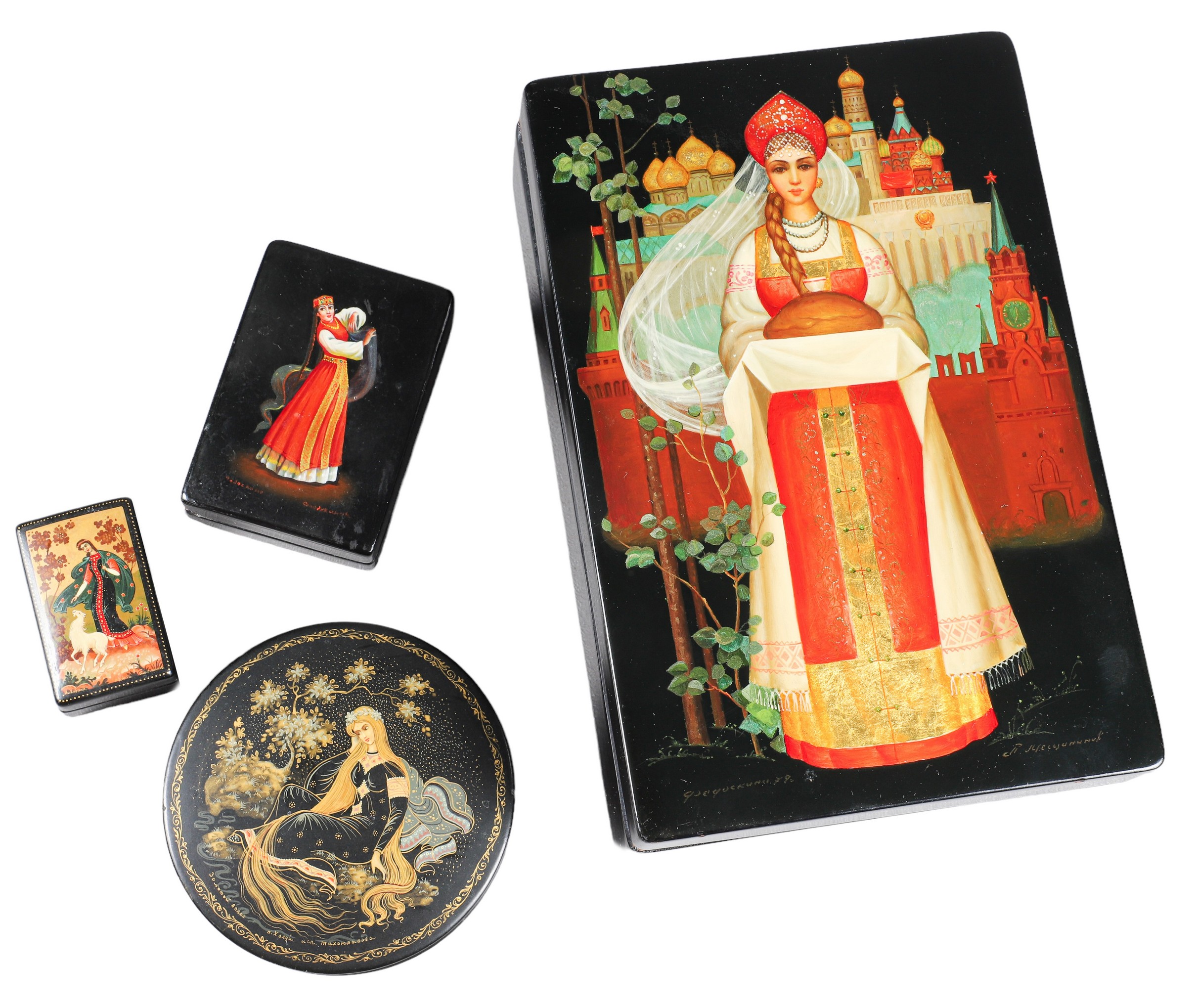 (4) Russian lacquer boxes, all