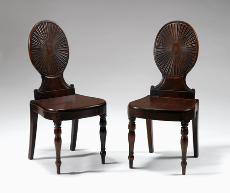 Pair of mahogany hall chairs  49b20