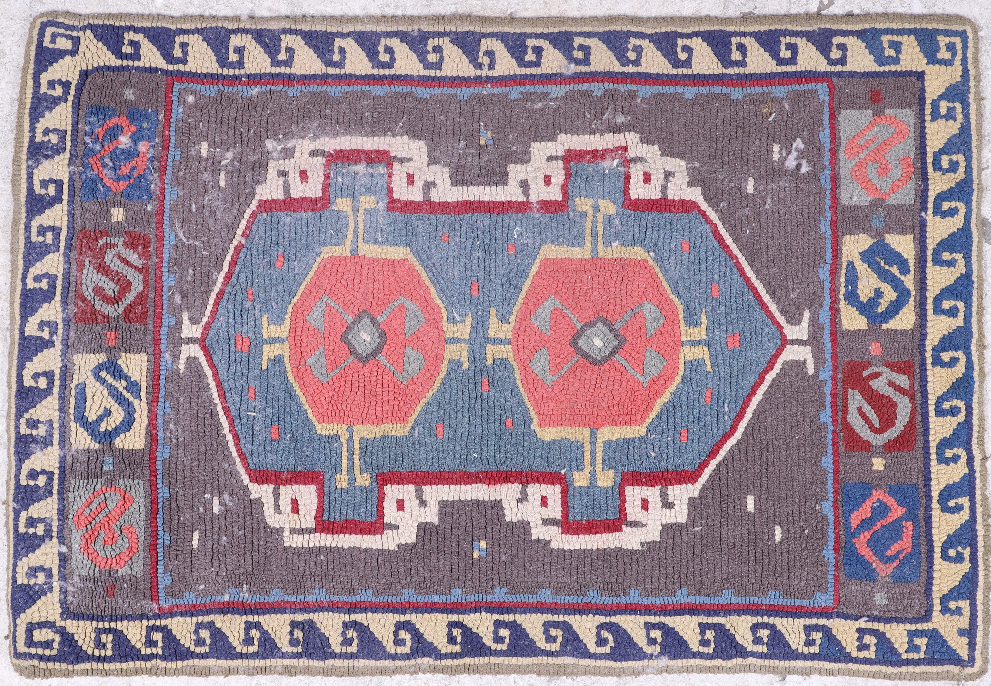 2'2" X 3'3" Hooked Rug, Caucasian