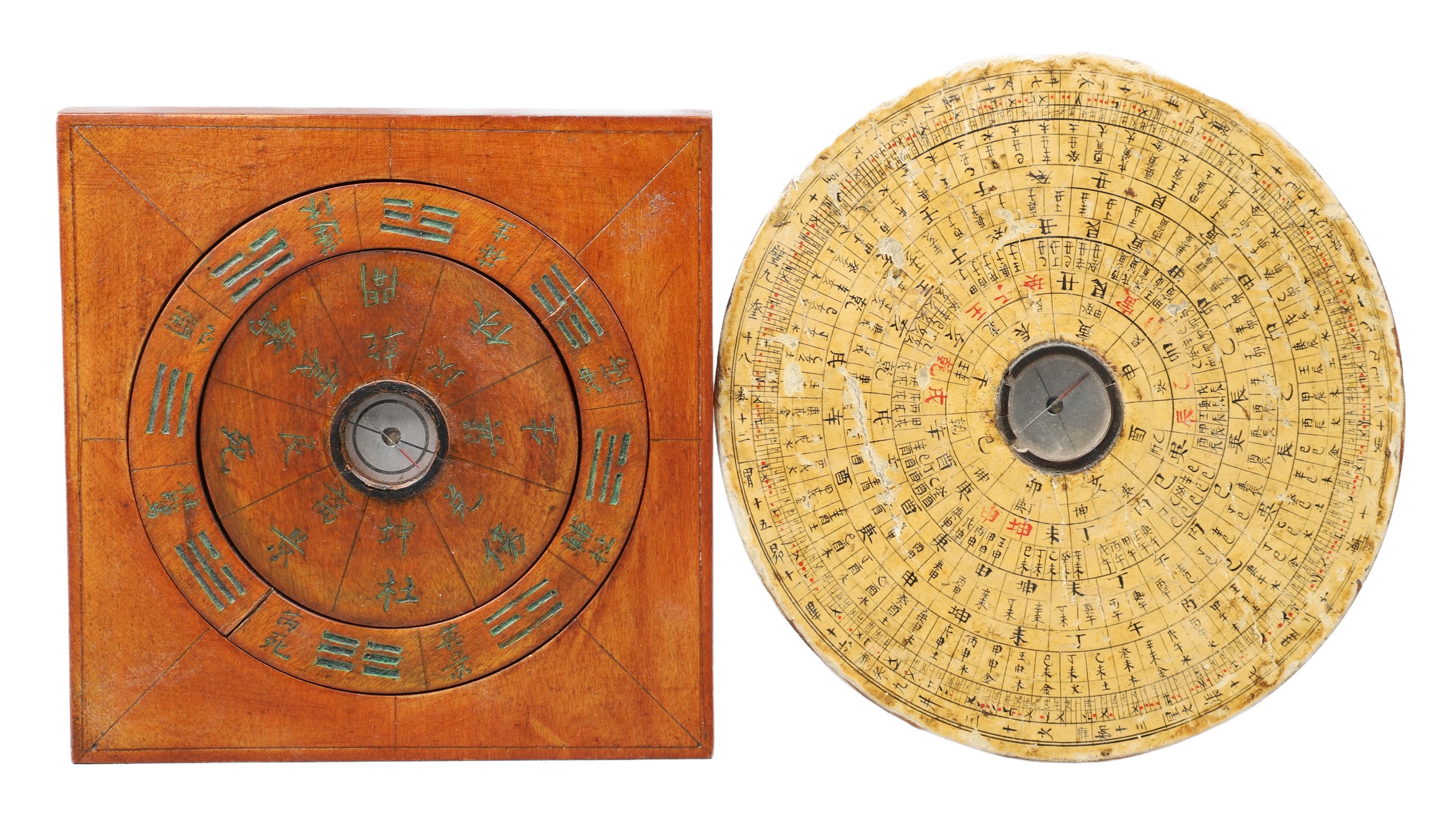 (2) Asian wood compasses, needles