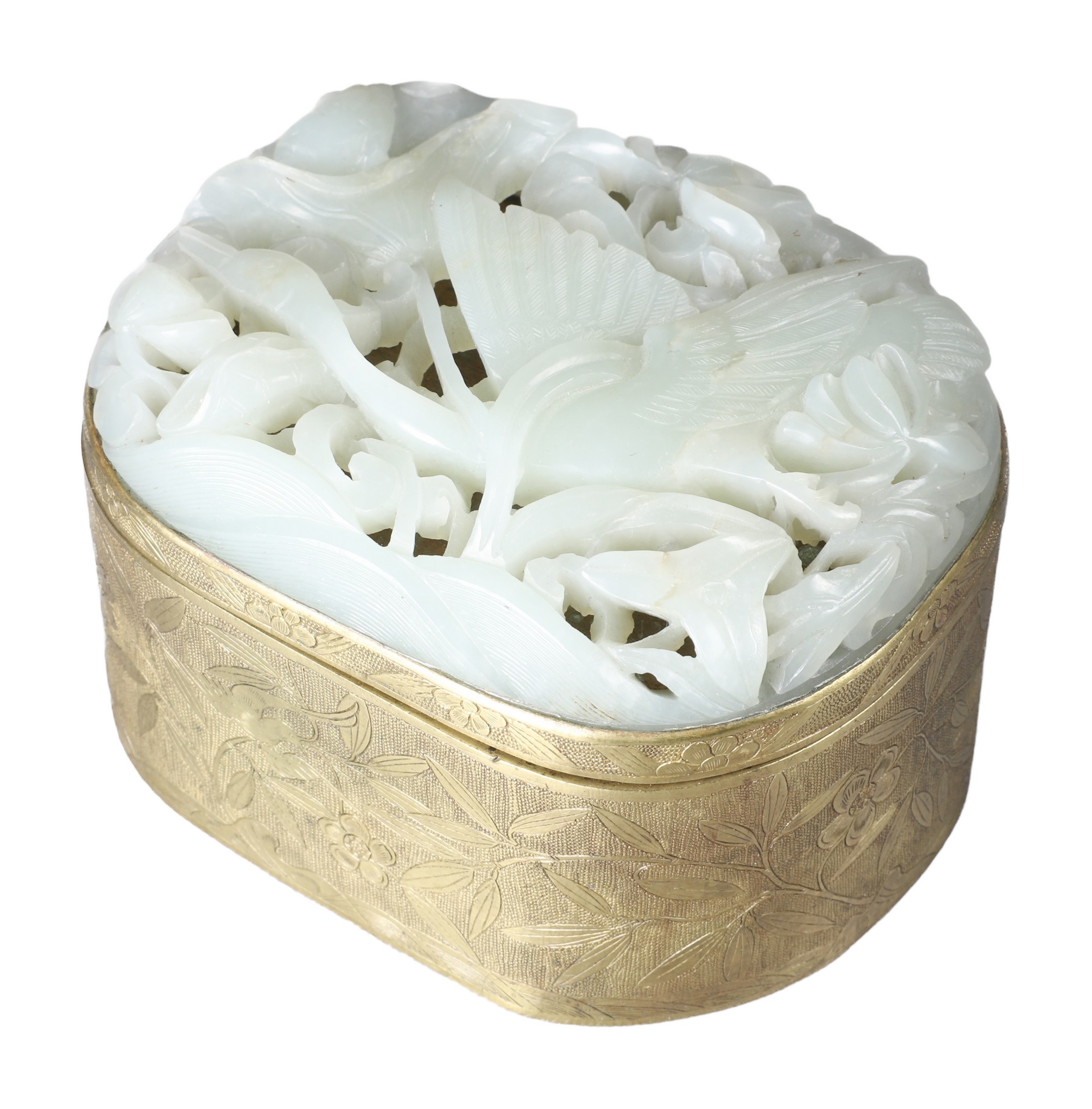 Chinese brass box, carved hard