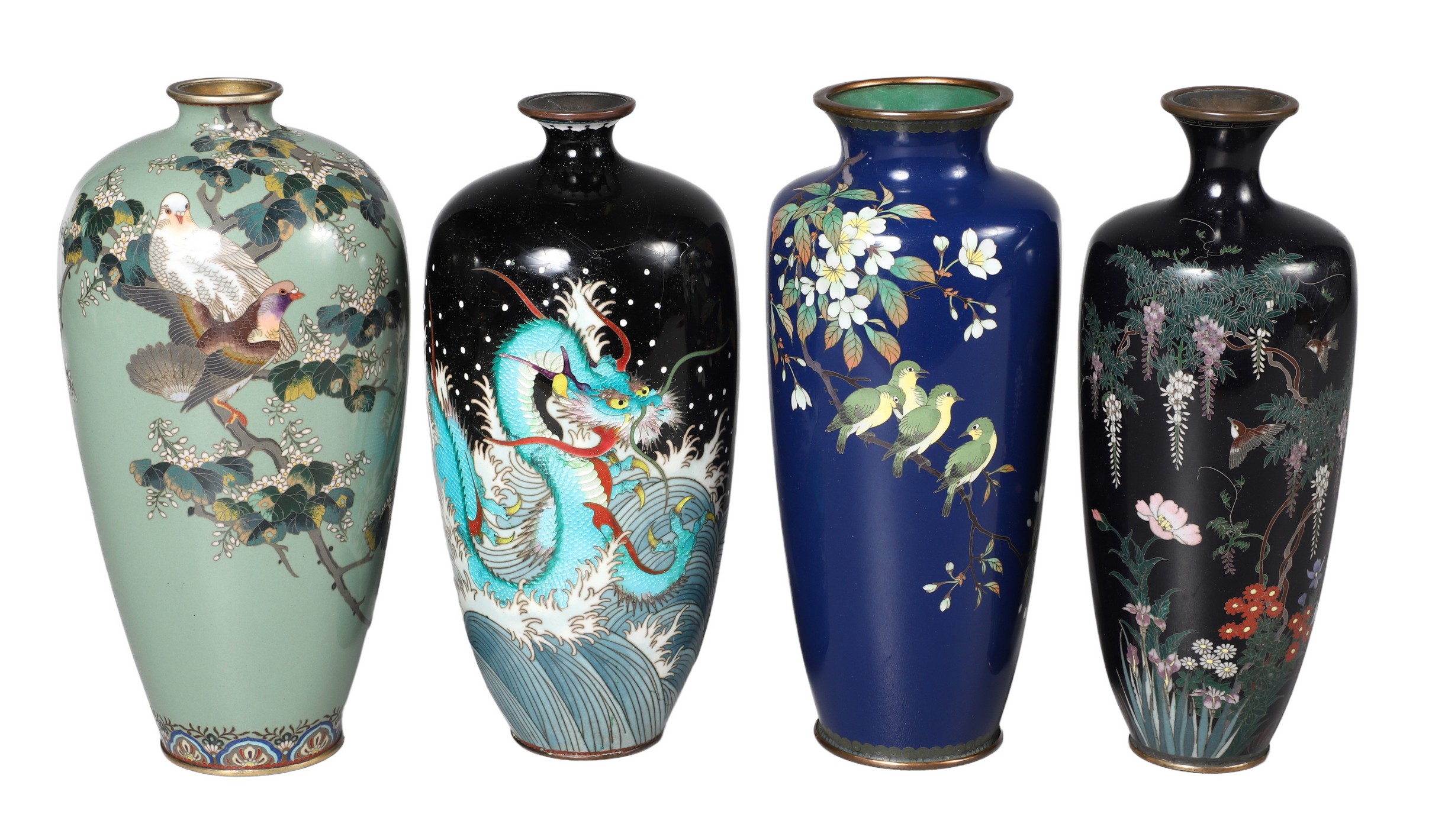 (4) Japanese cloisonne enamel vases,