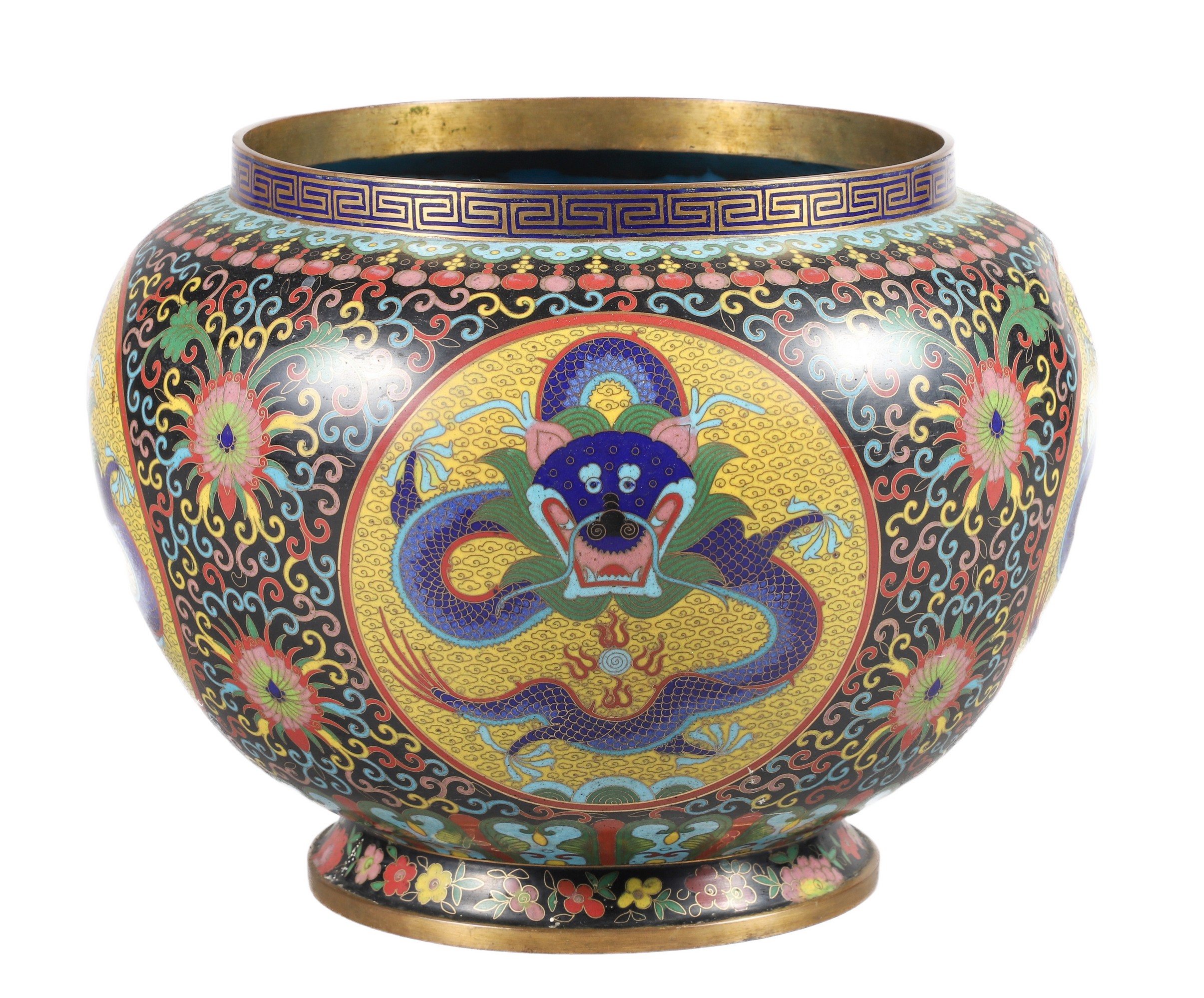 Chinese cloisonne cache pot, dragon