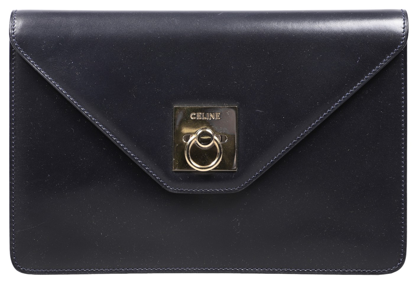Navy leather Celine envelope clutch,