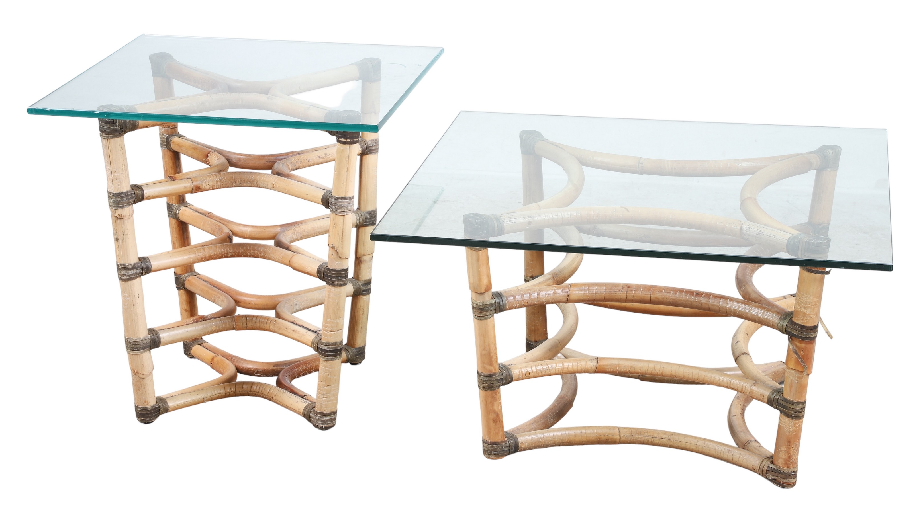  2 Bamboo glass top side tables  2e0fe8