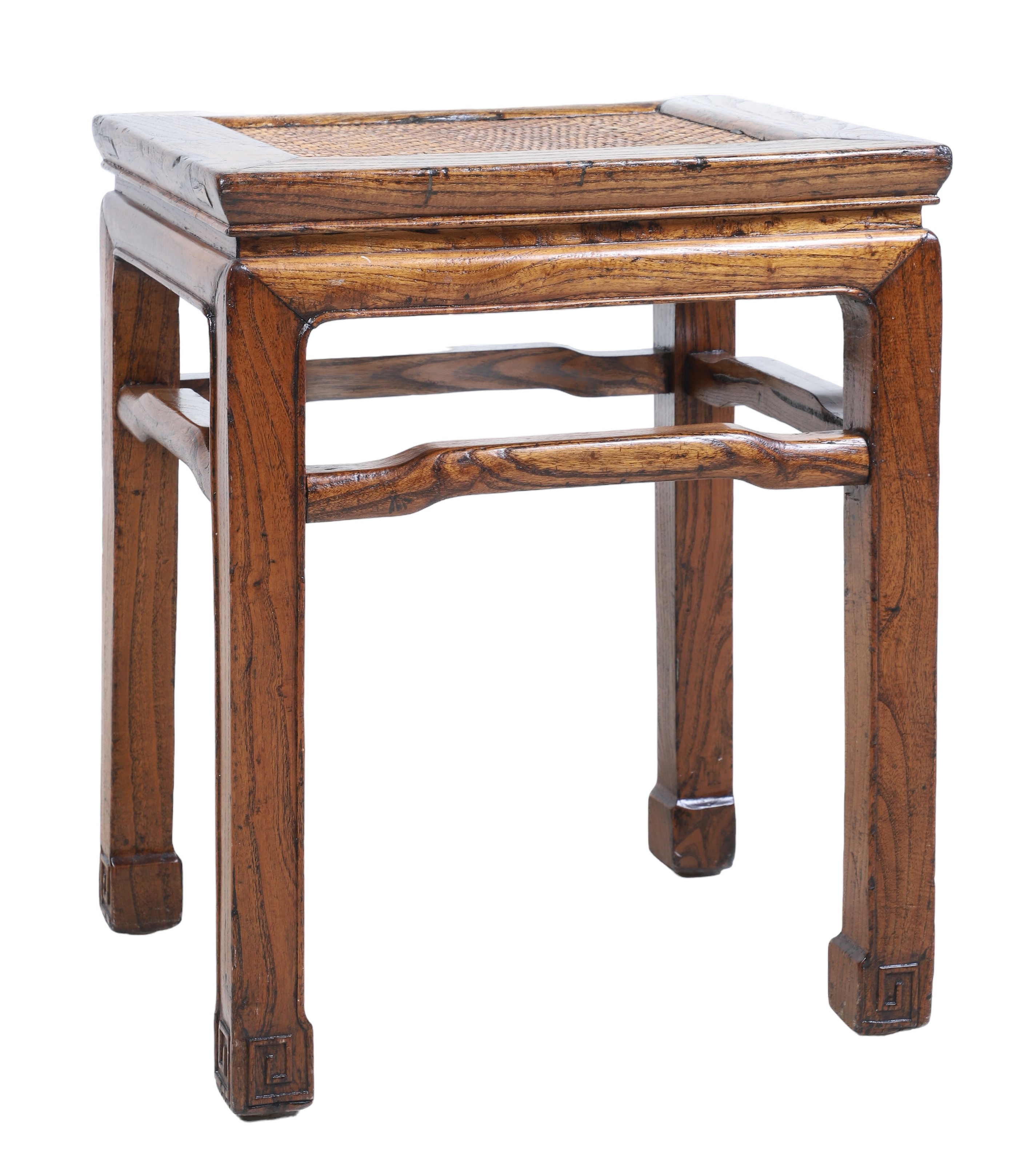 Asian style elmwood and woven side table,