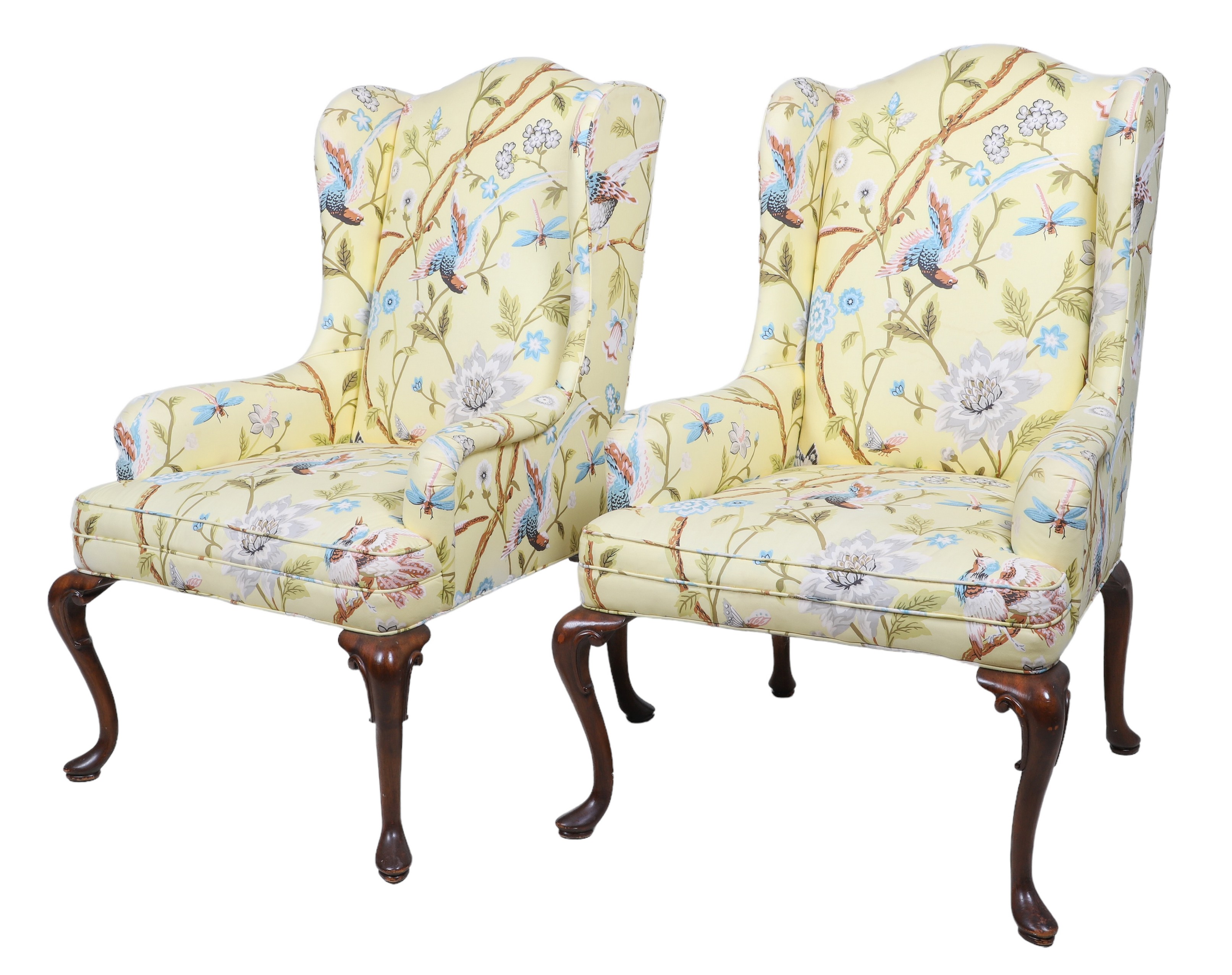 Pair Queen Anne style custom upholstered 2e0fee