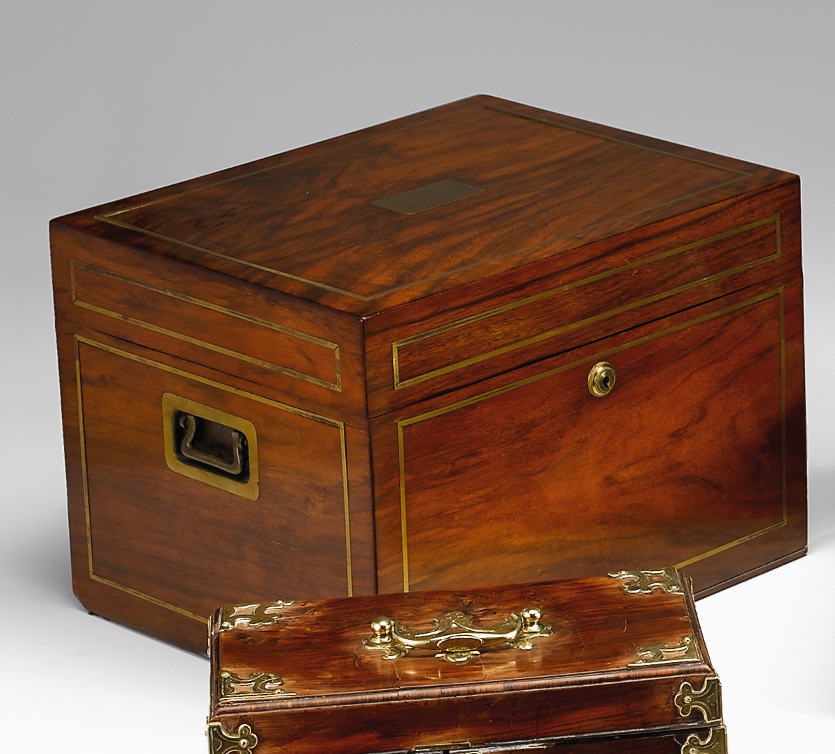 English rosewood and brass inlaid