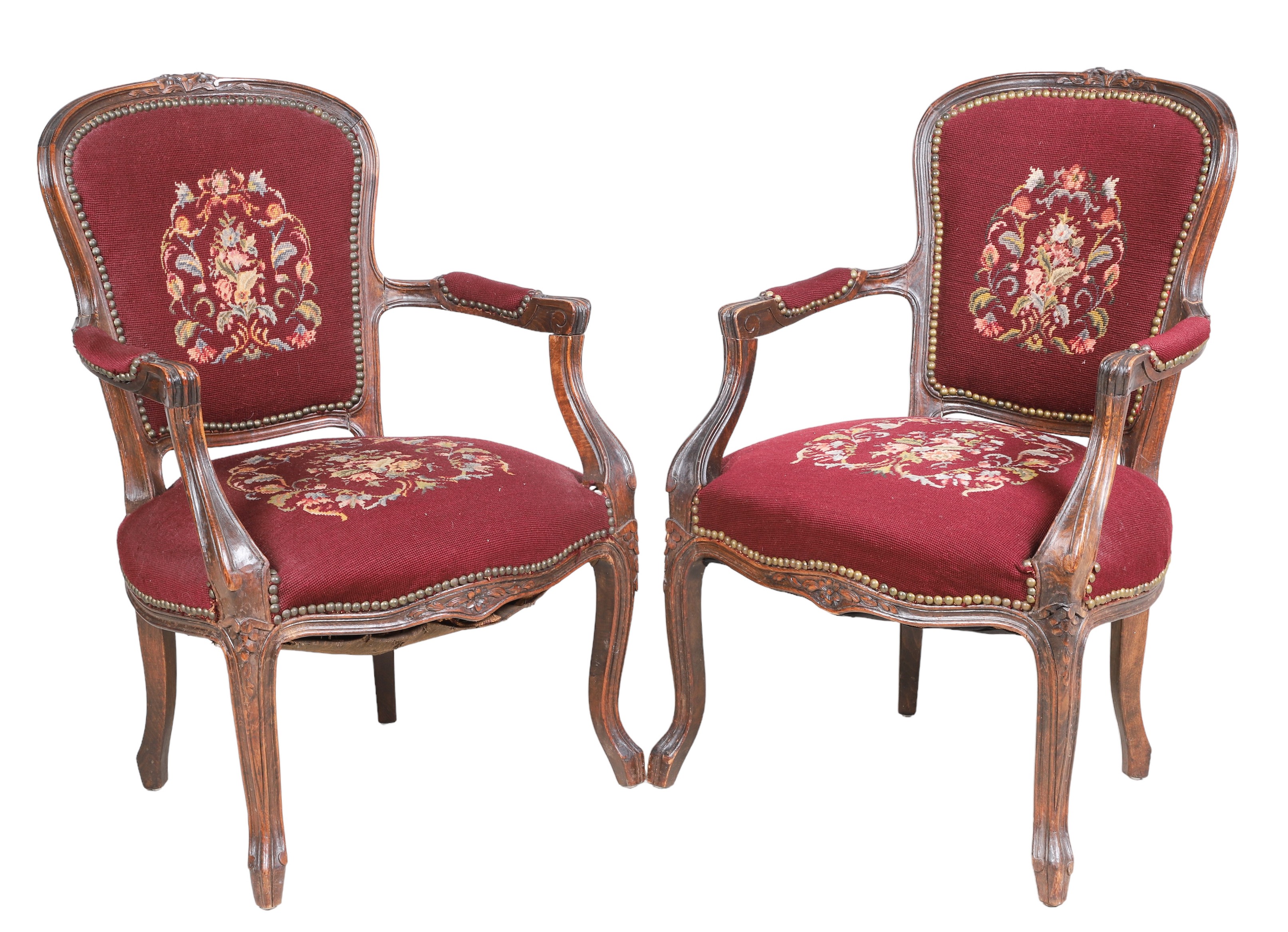 Pair Louis XV style carved walnut