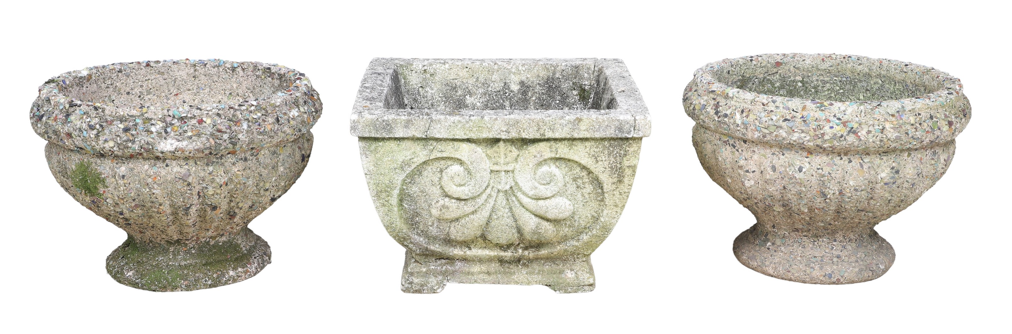  3 Cement planters c o pair and 2e1032