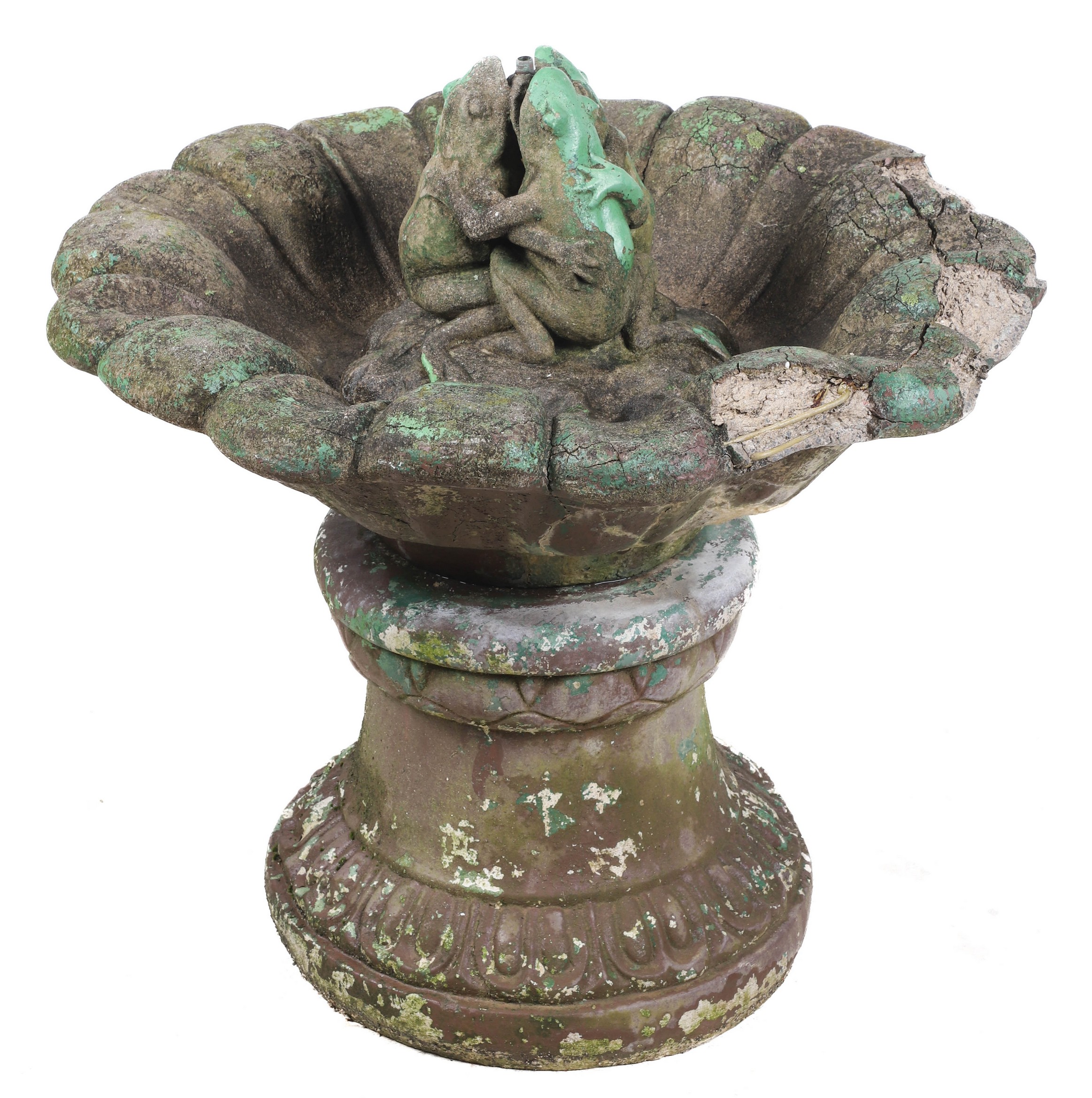 2 tiered cement frog fountain  2e1033
