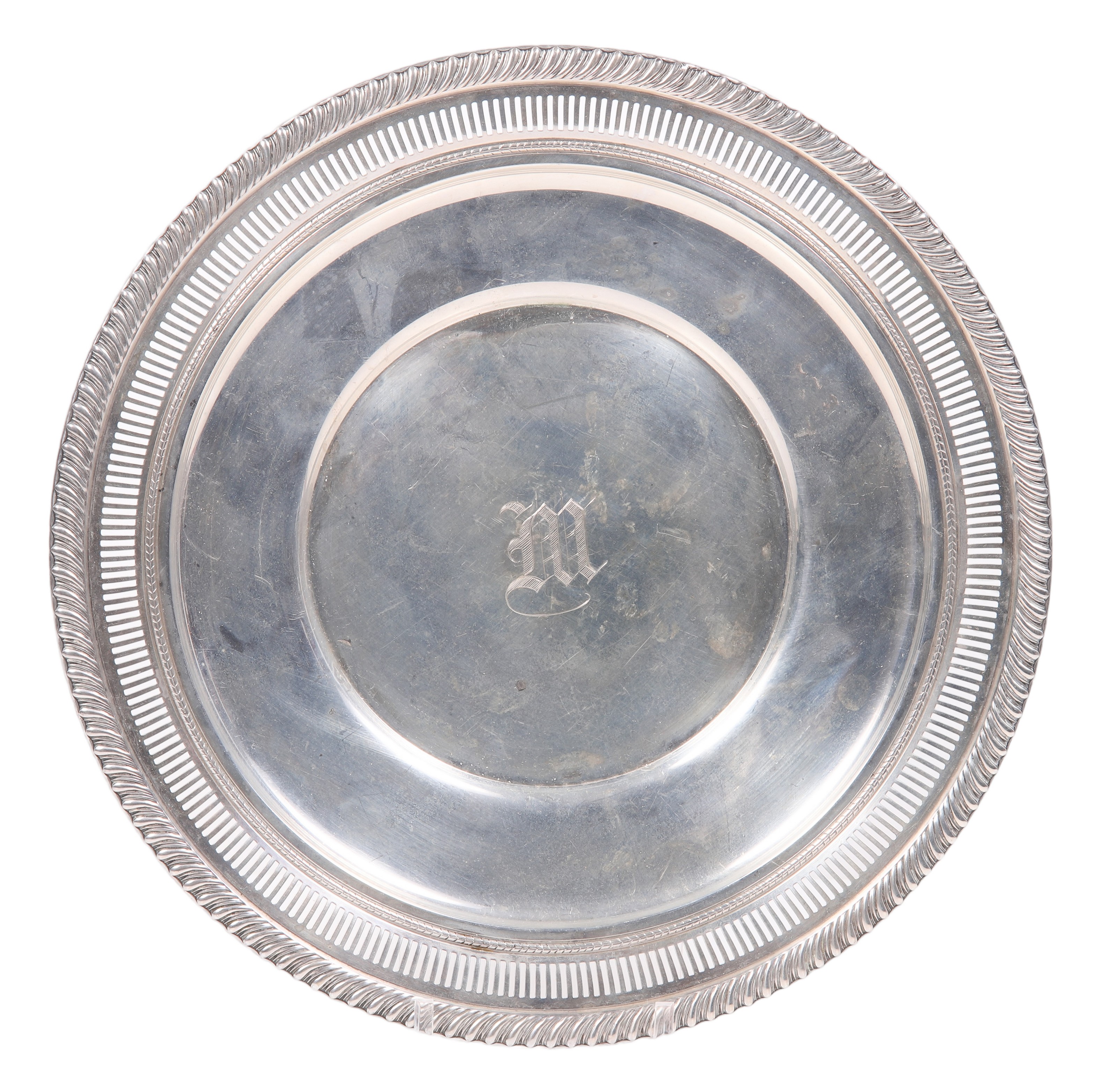 Sterling silver reticulated plate, M
