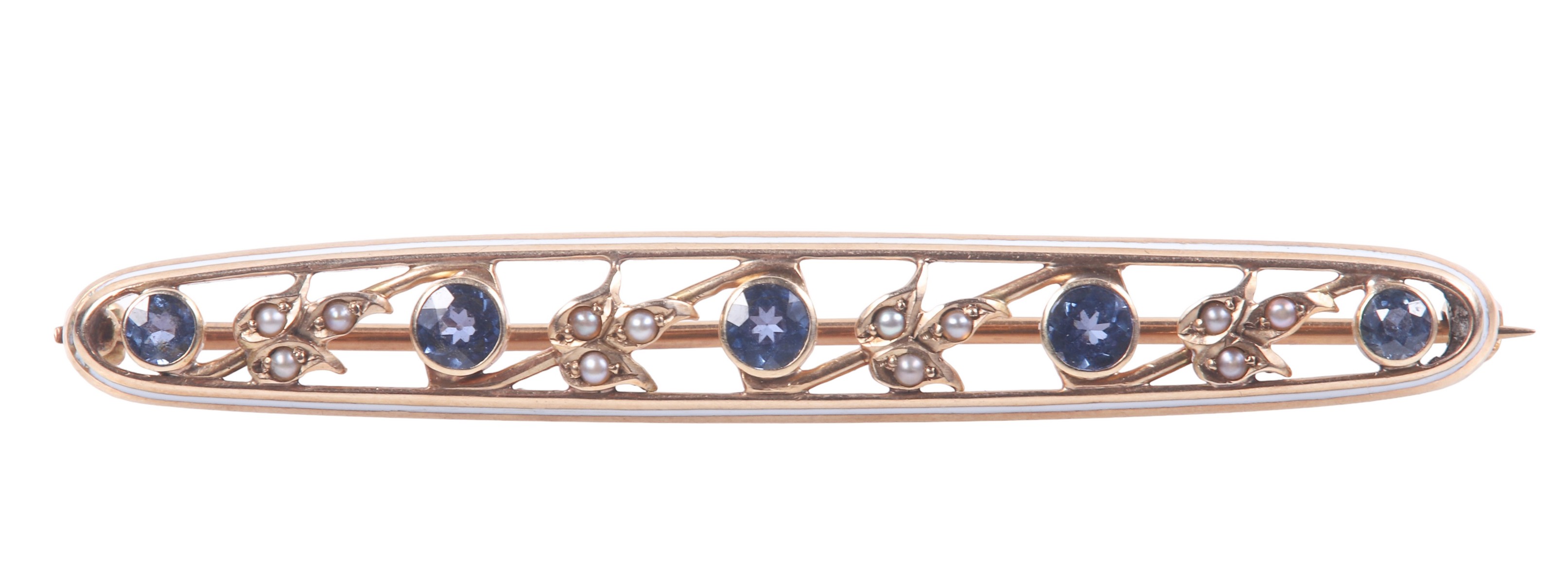 14K sapphire and seed pearl brooch,