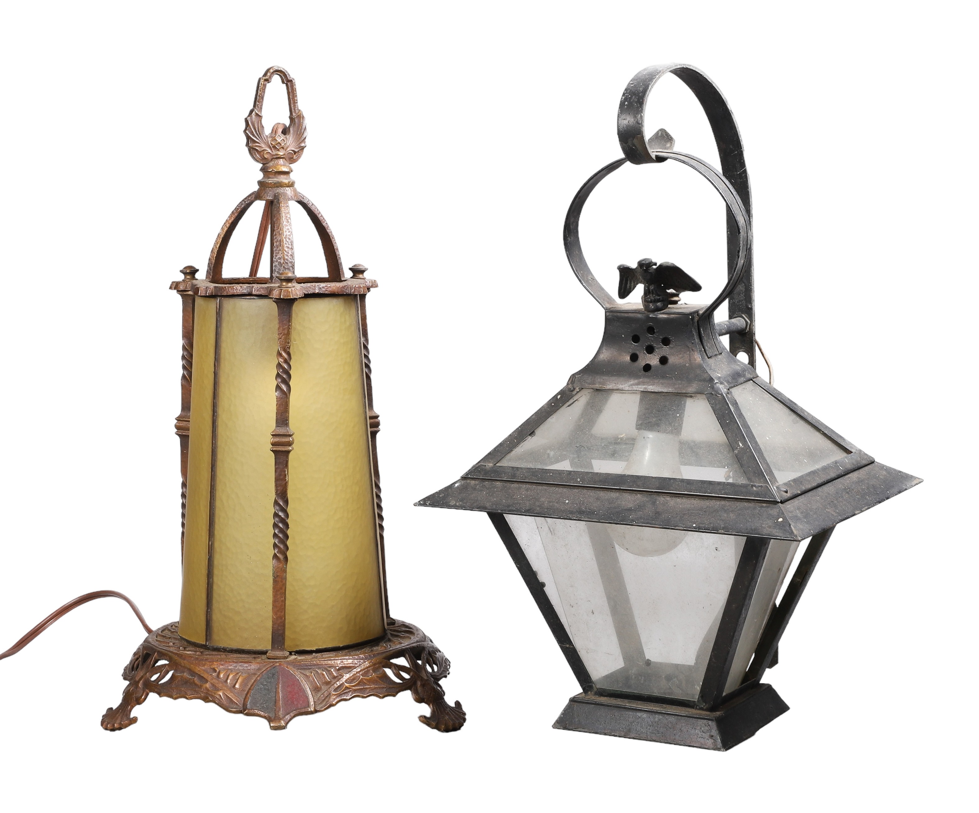 (2) Hanging lanterns, c/o bronze