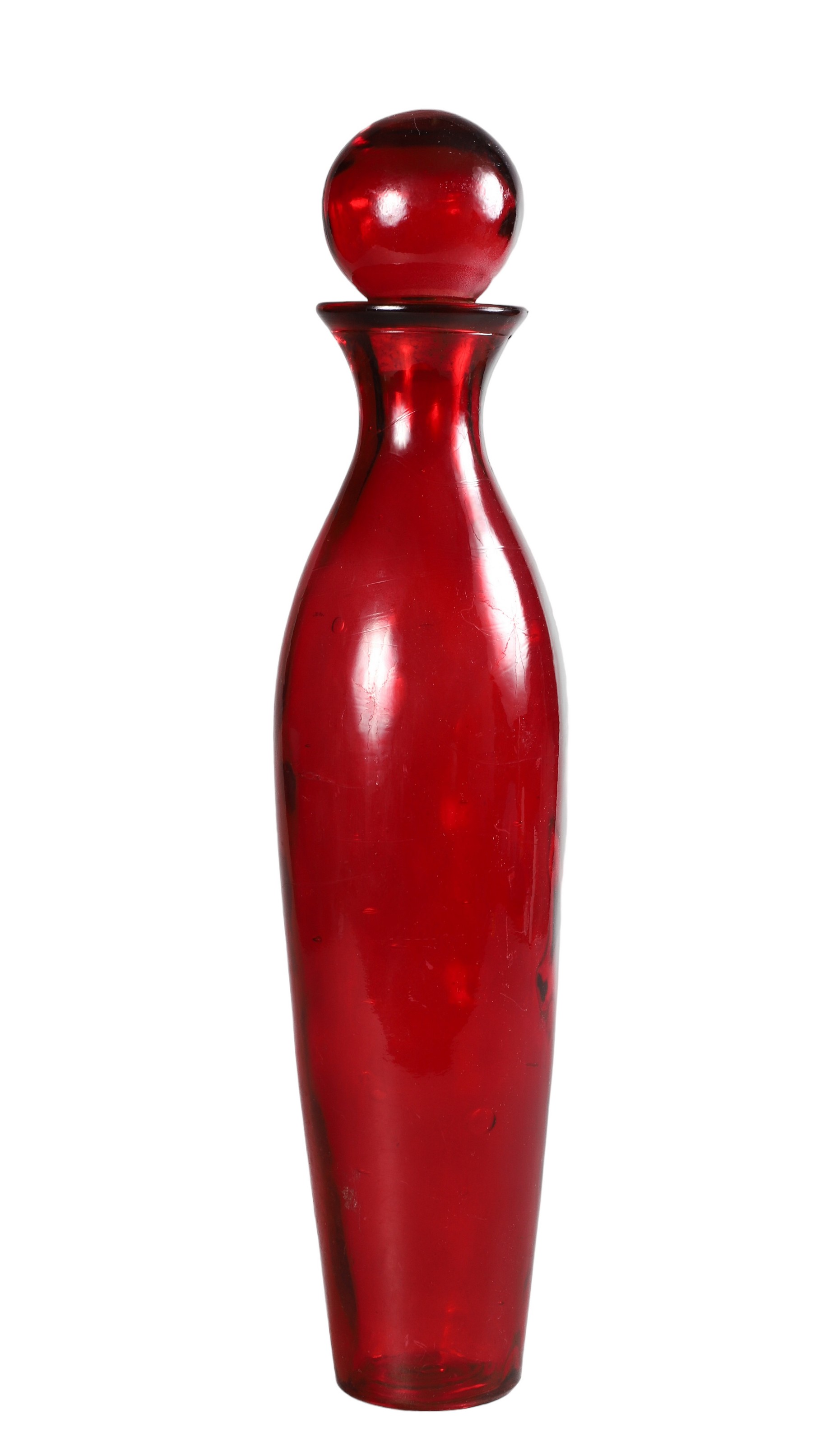 Large blown art glass ruby decanter,