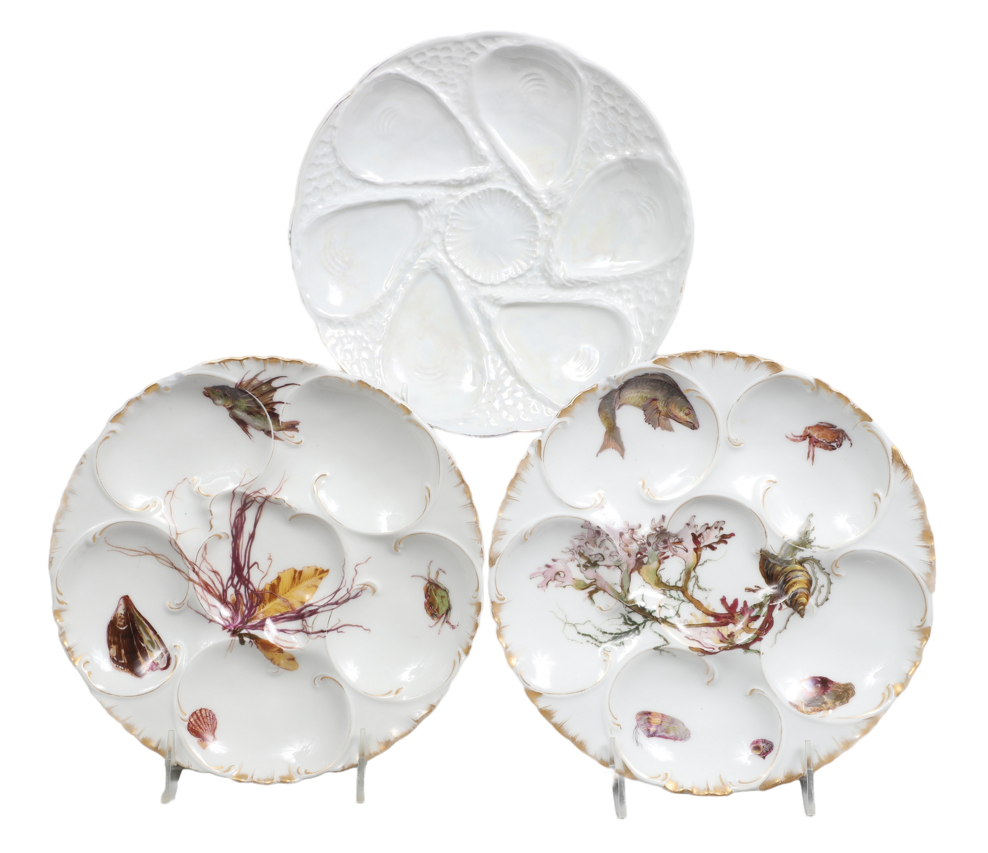 (3) Porcelain oyster plates to