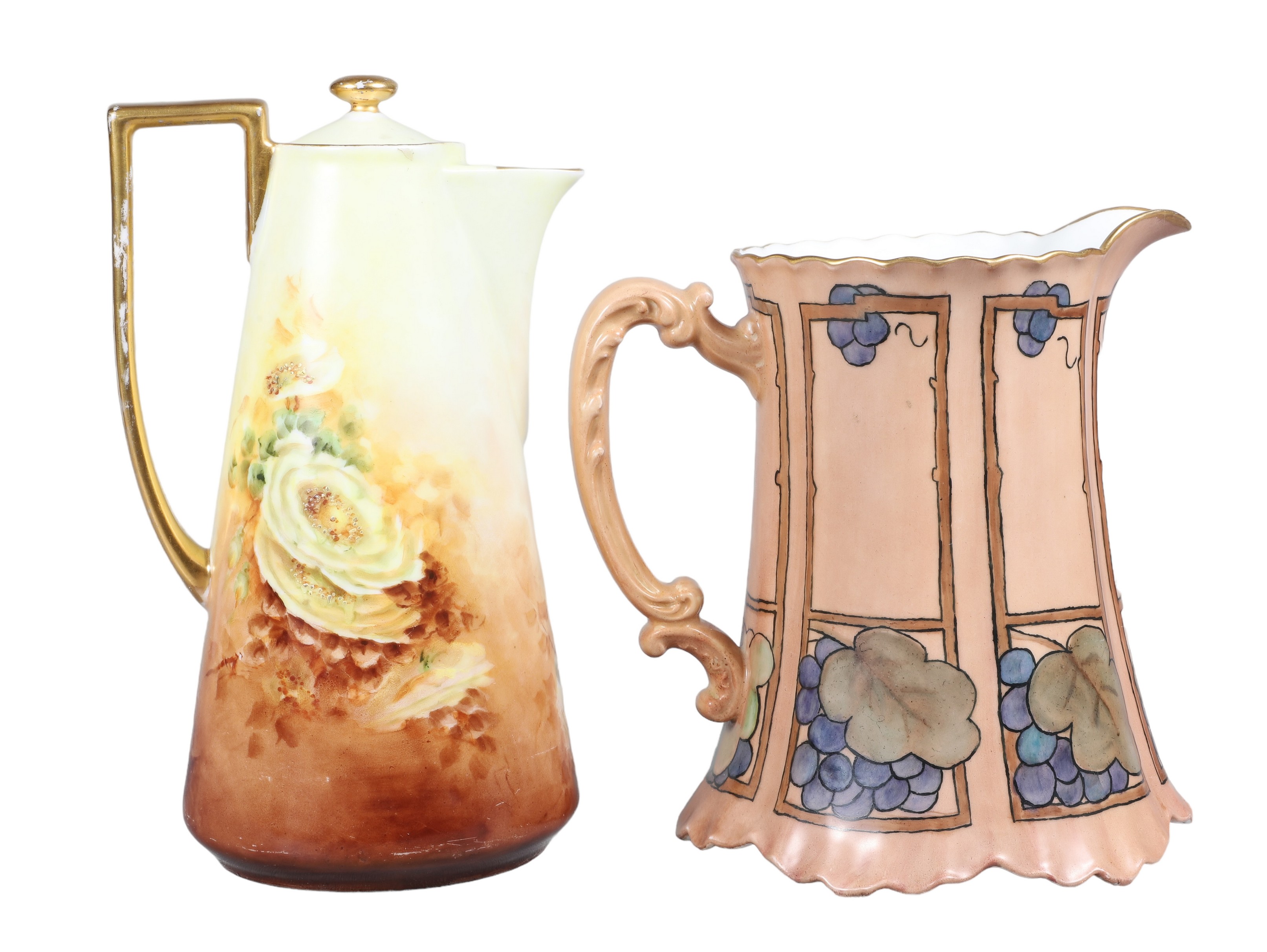(2) Hand painted porcelain pitchers,