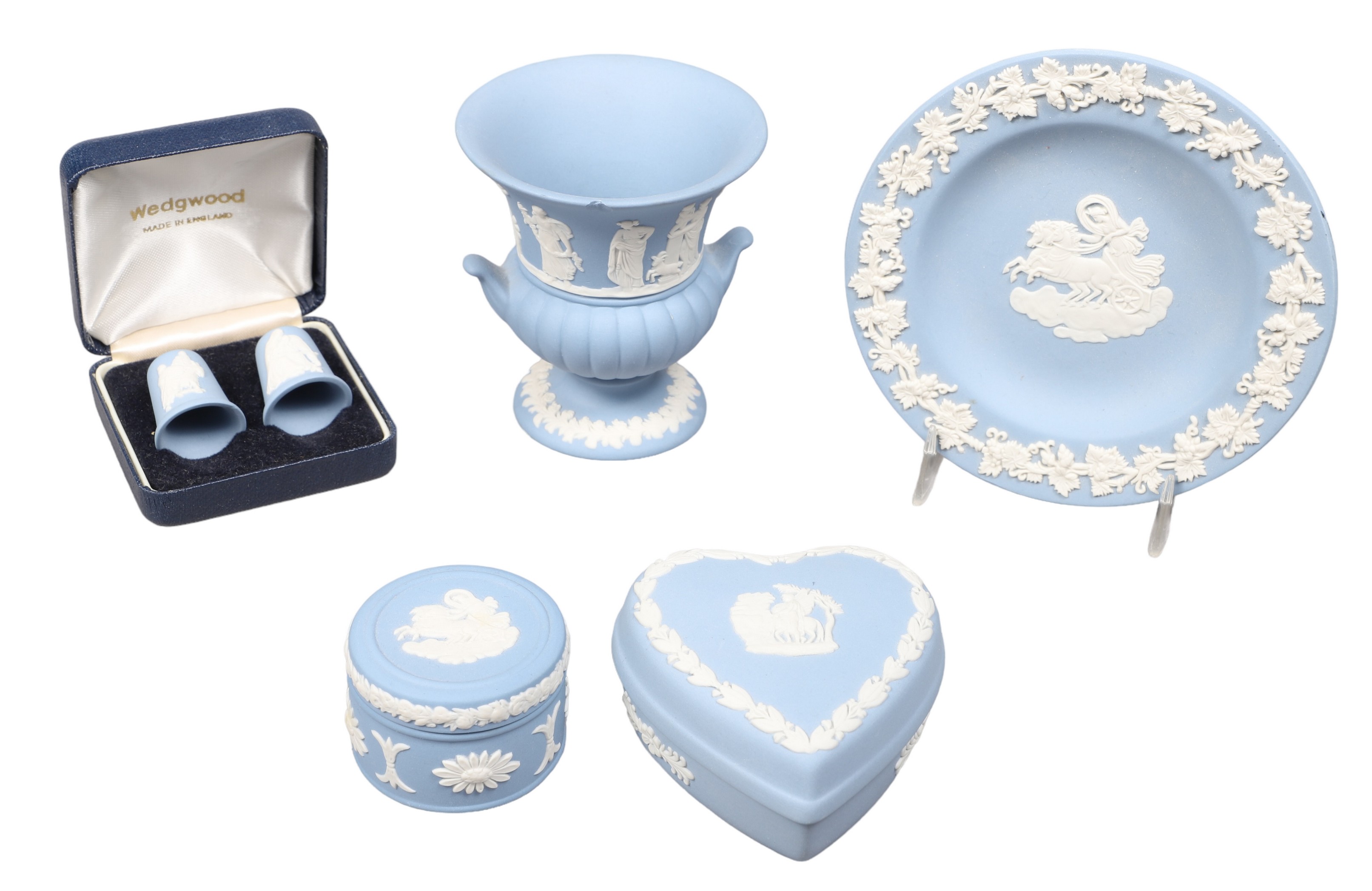 (6) Pcs Wedgwood white on blue Jasperware,