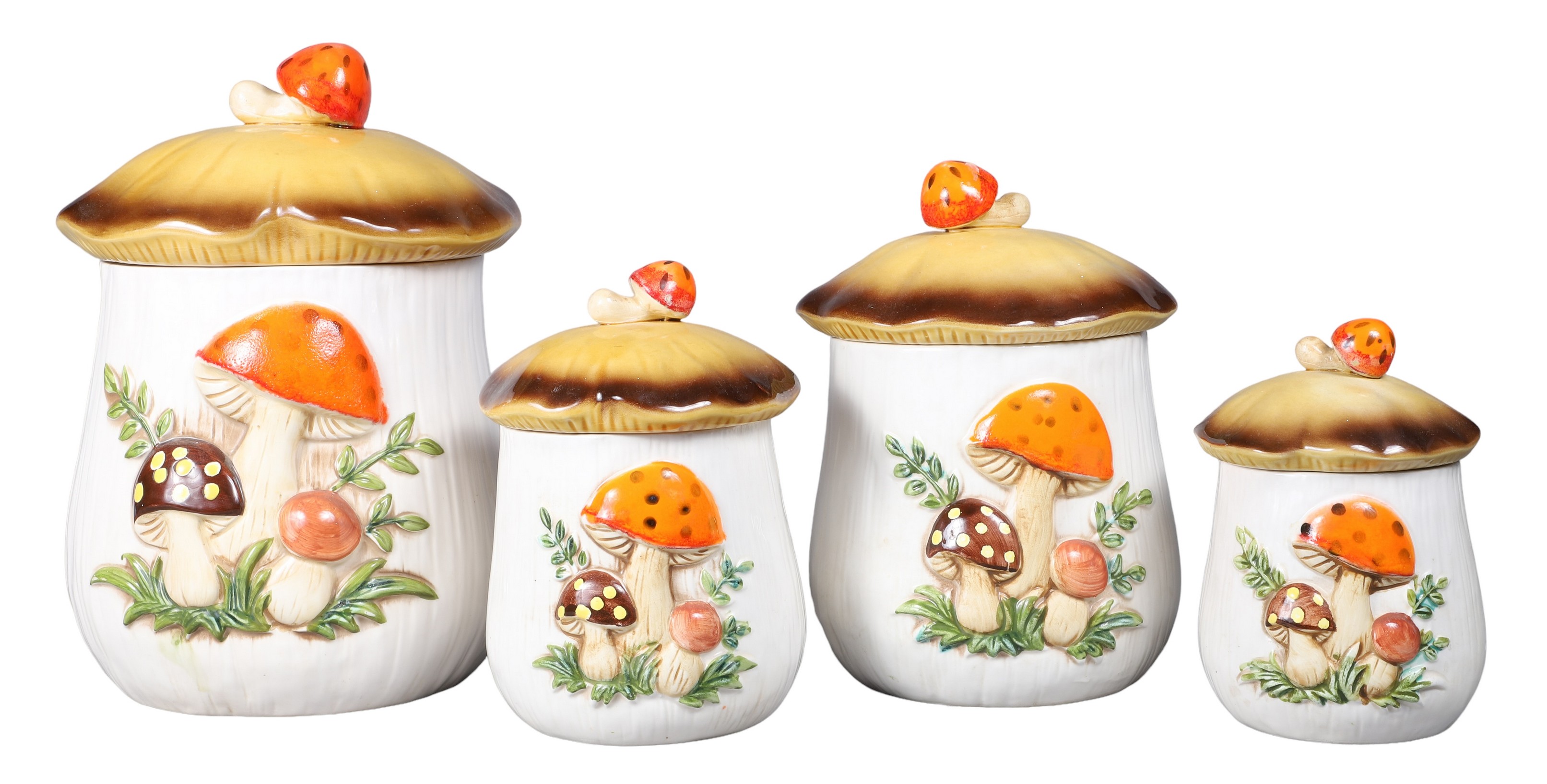 Set of (4) porcelain mid-century mushroom