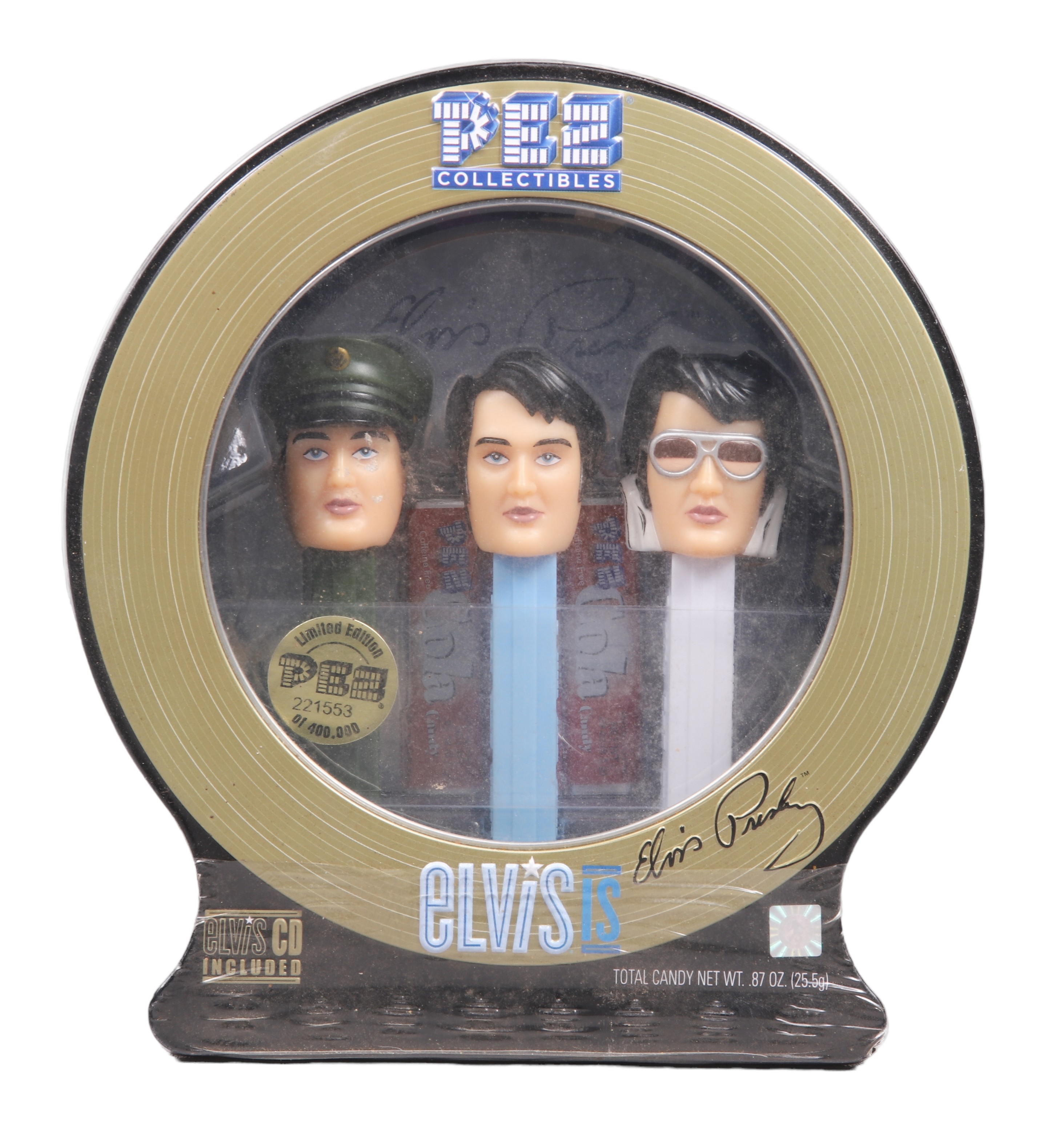 Elvis pez collection, with CD in