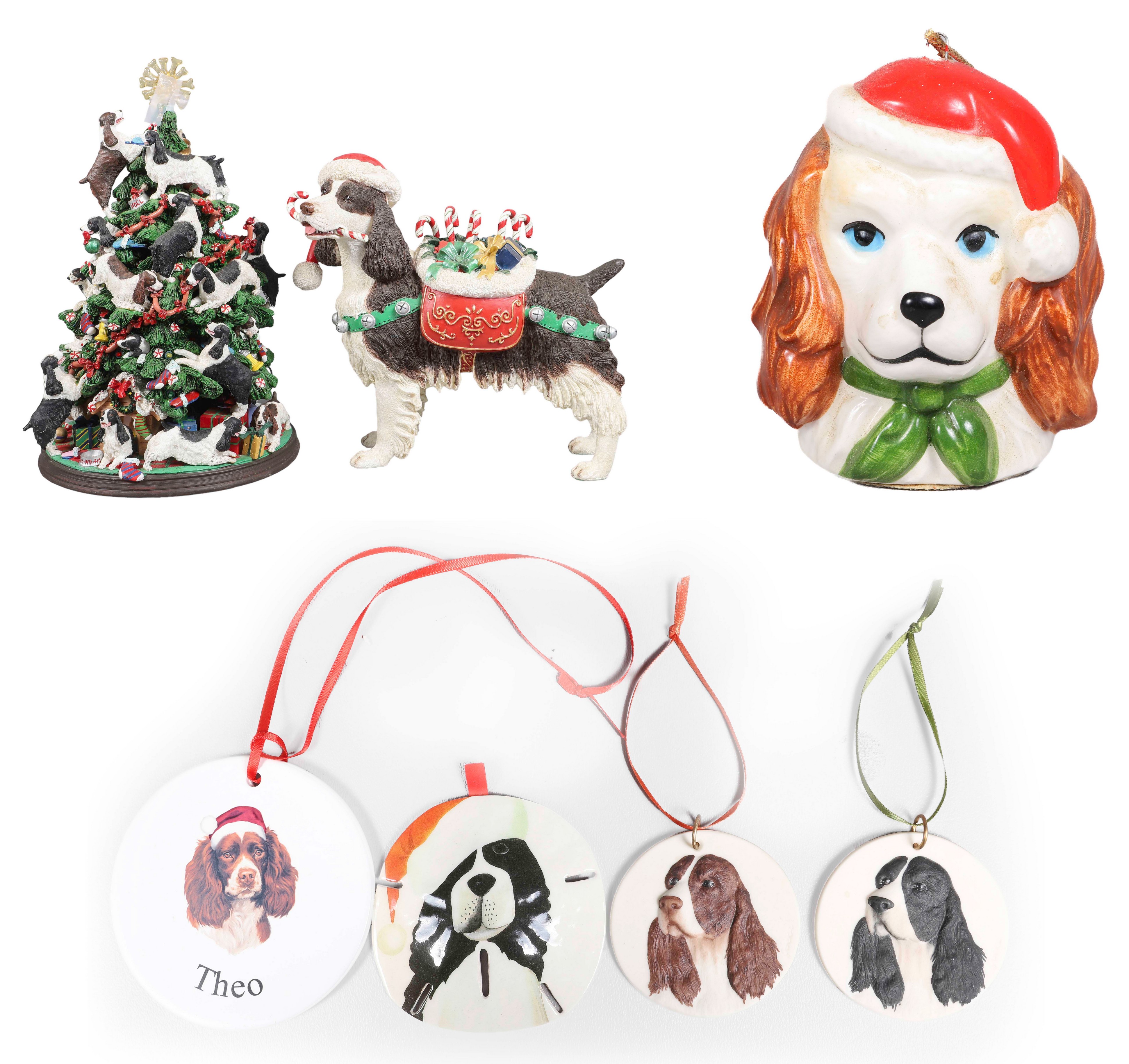 (7) Christmas Spaniel dog items, c/o