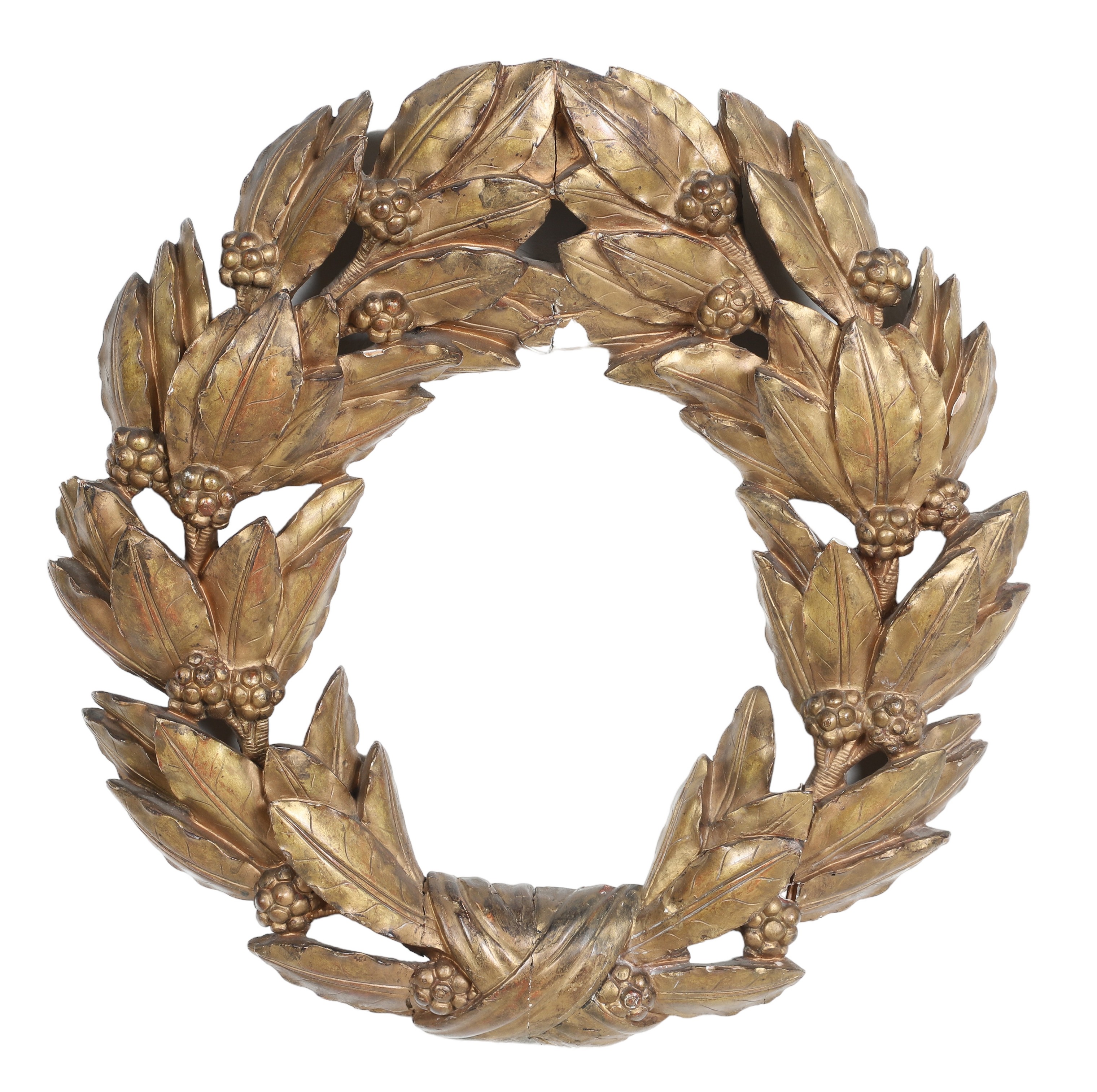 Giltwood gesso laurel wreath, leaf and