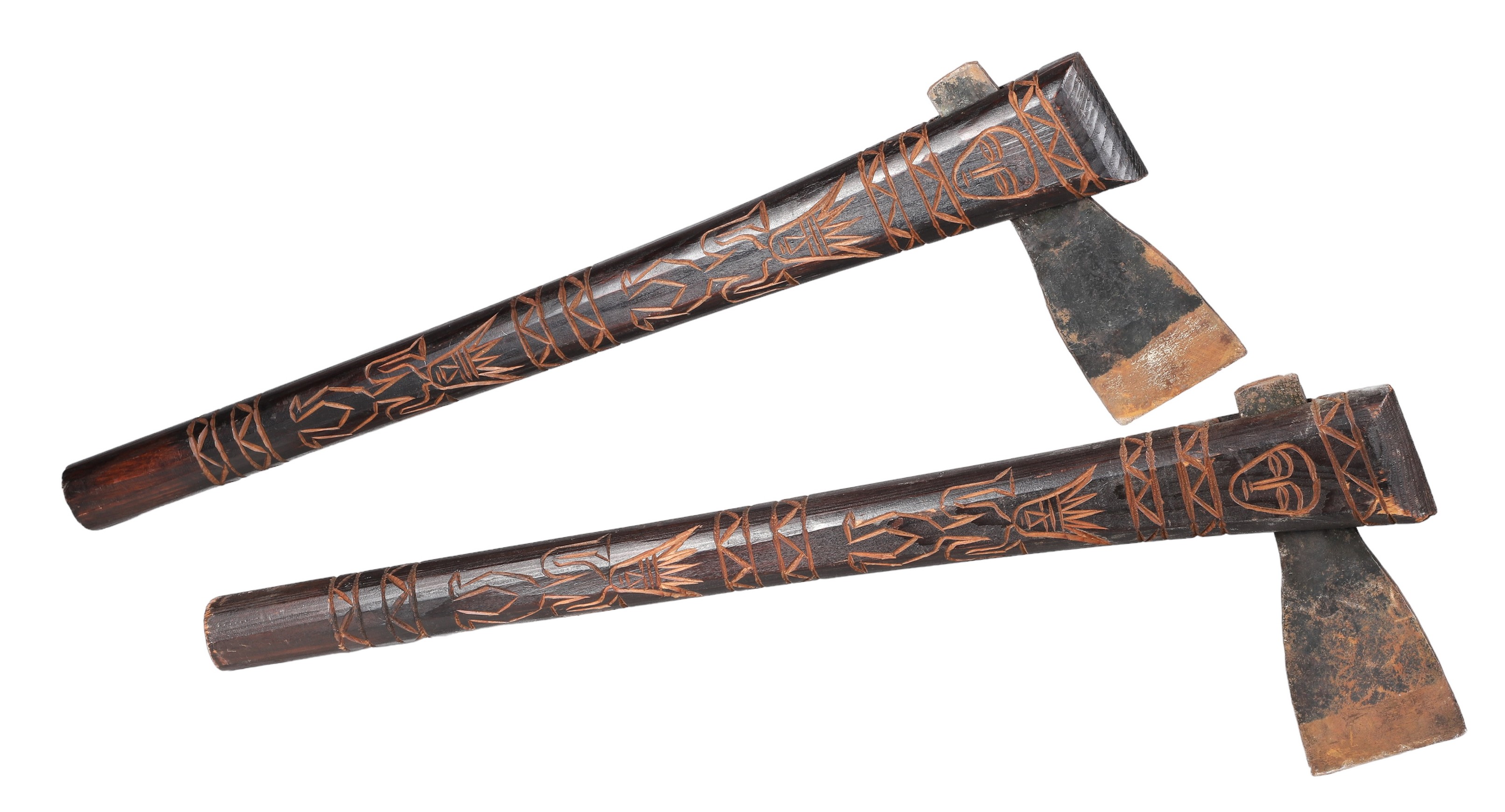 African carved wood axe pair, 21-1/2"L