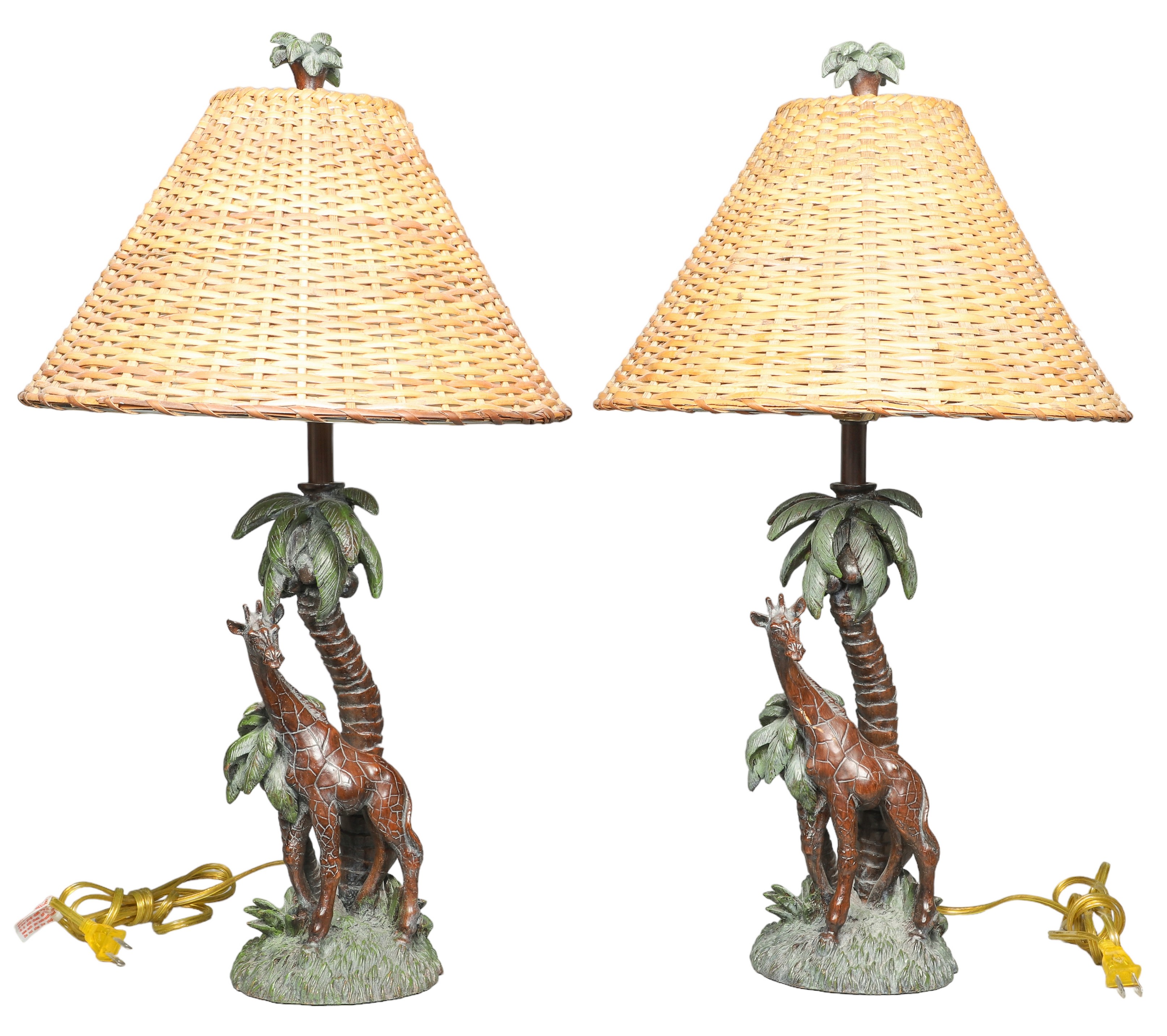 Pair of giraffe & palm tree figural