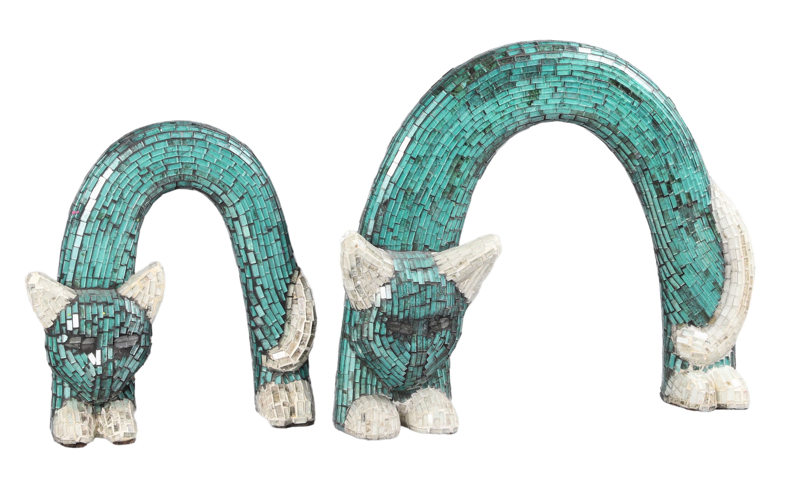  2 Glass mosaic arched back cat 2e11a7