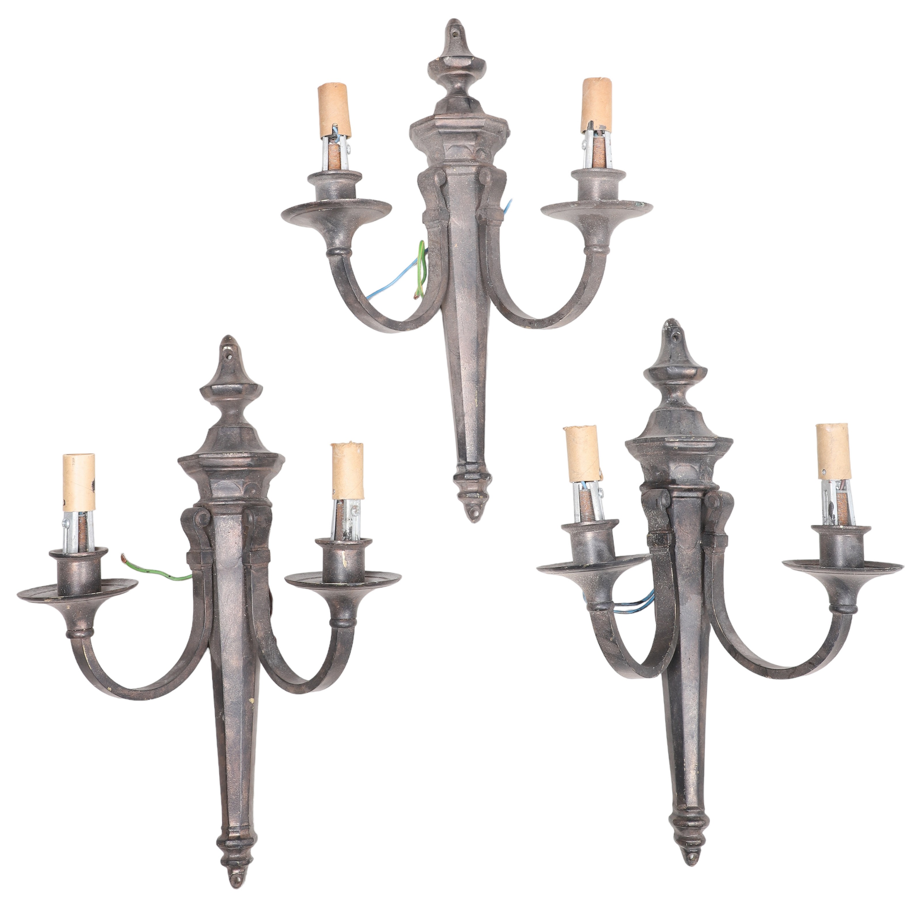 (3) Bronze patinated electric 2-light