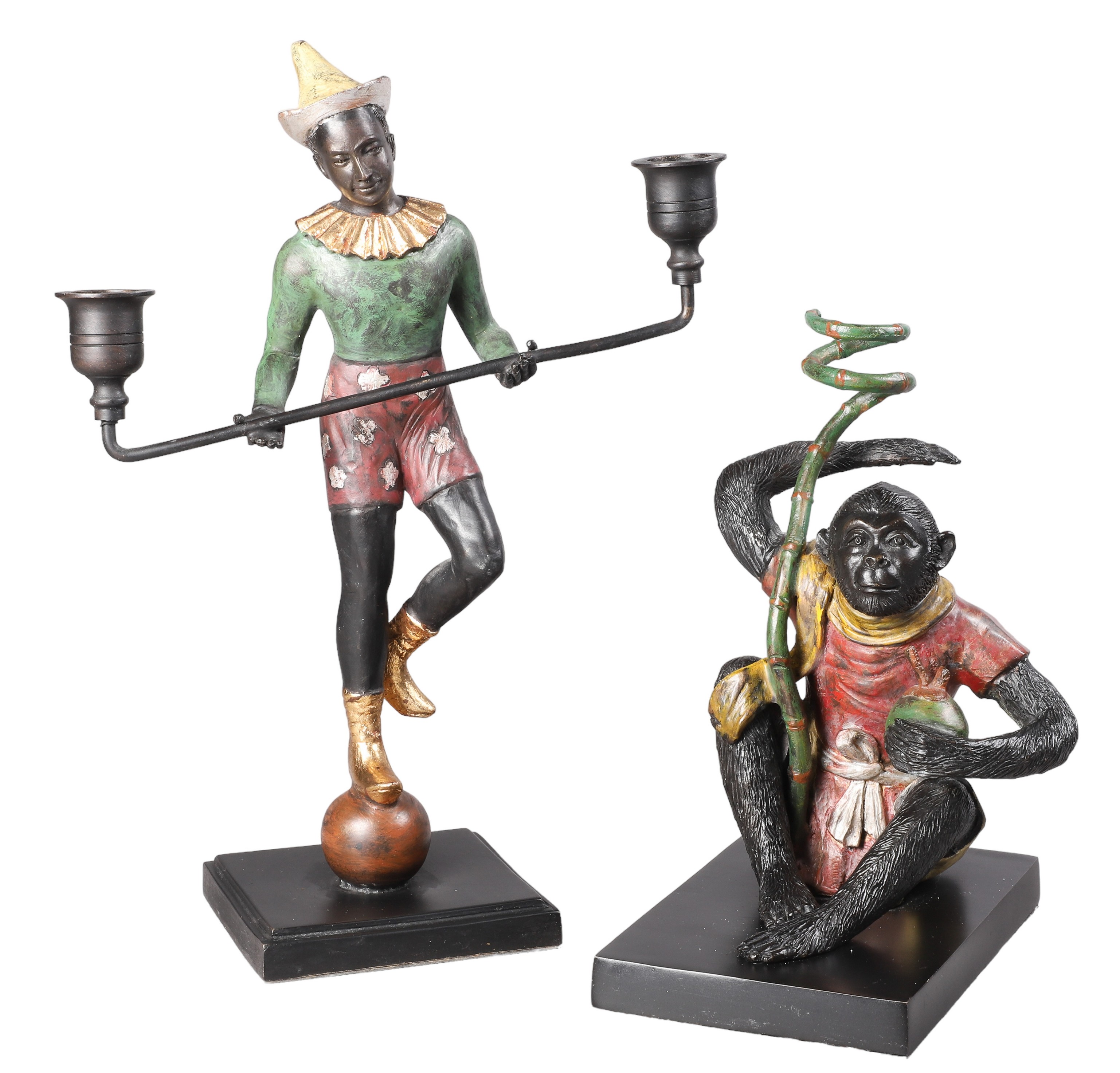 (2) Painted metal figural candlesticks,