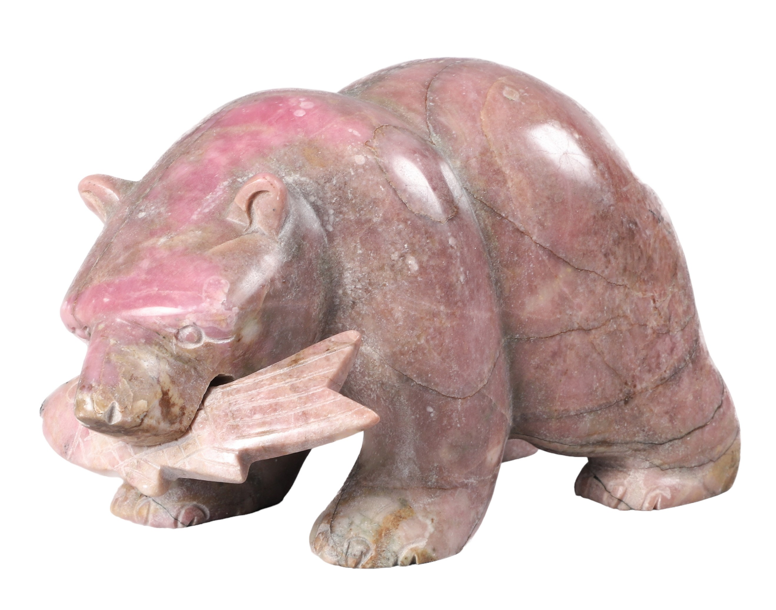 Inuit pink marble sculpture, polar bear