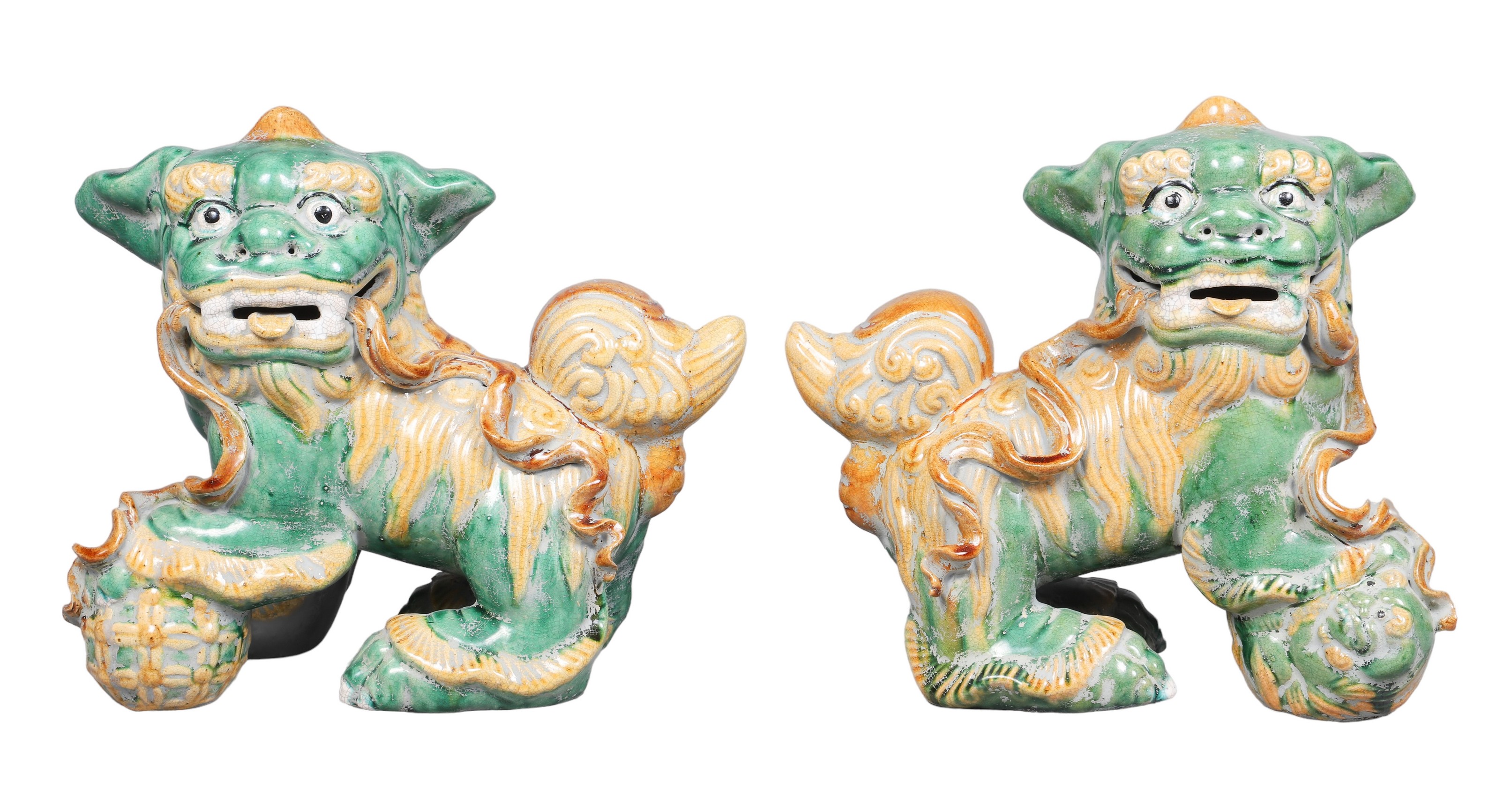 Pair of Chinese pottery foo dog