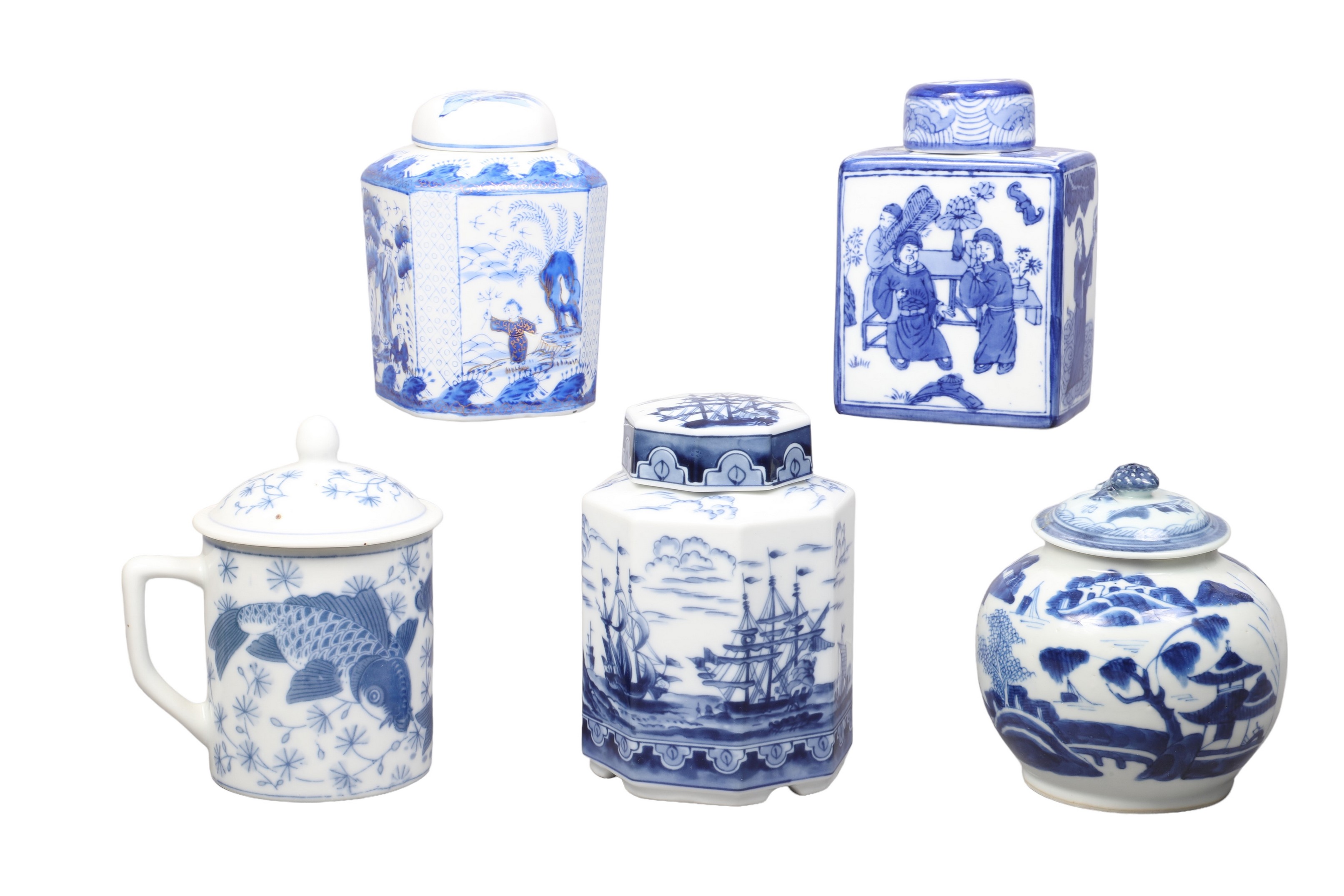  5 Asian porcelain covered jars  2e11d7