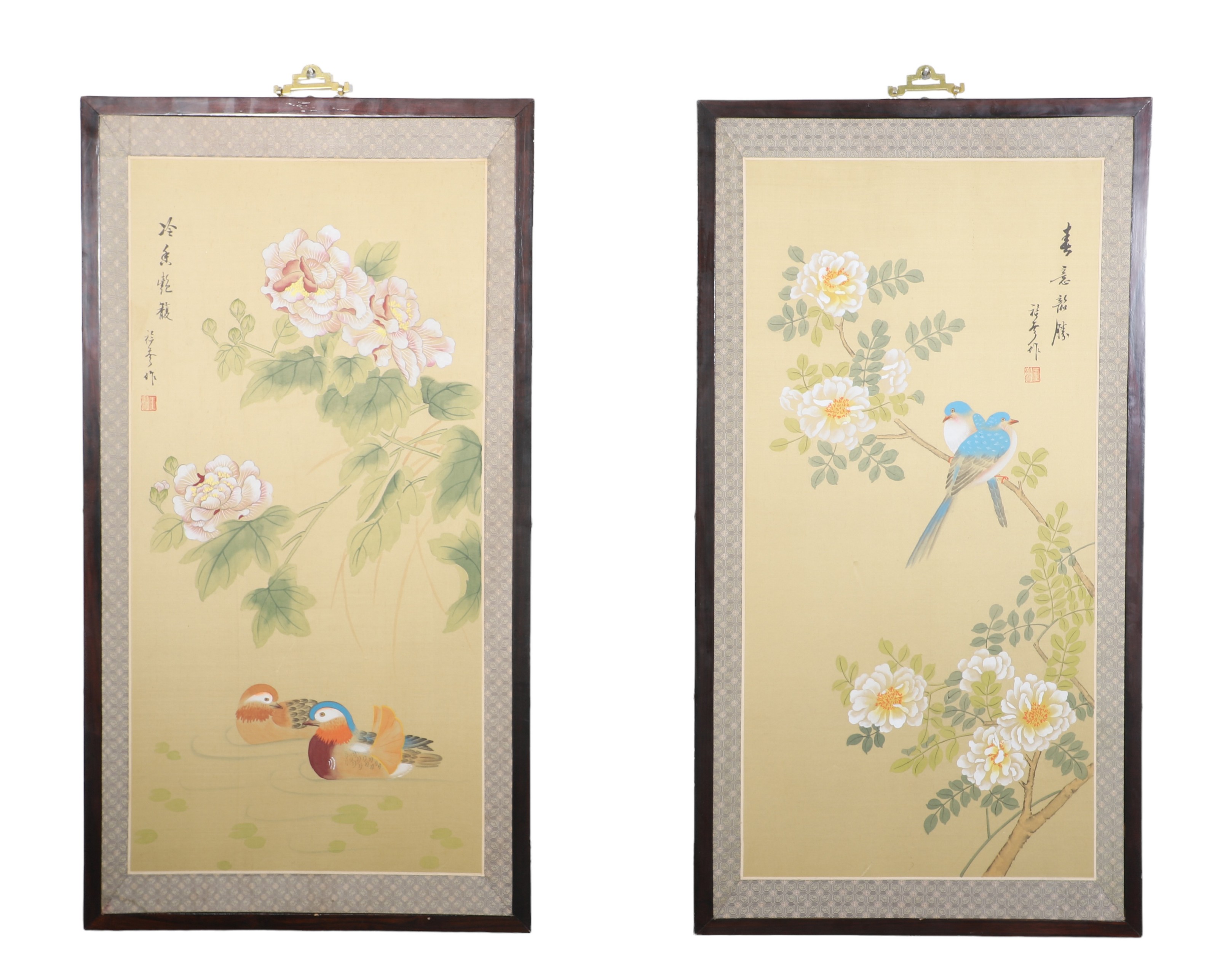 Pair of Chinese paintings on silk,
