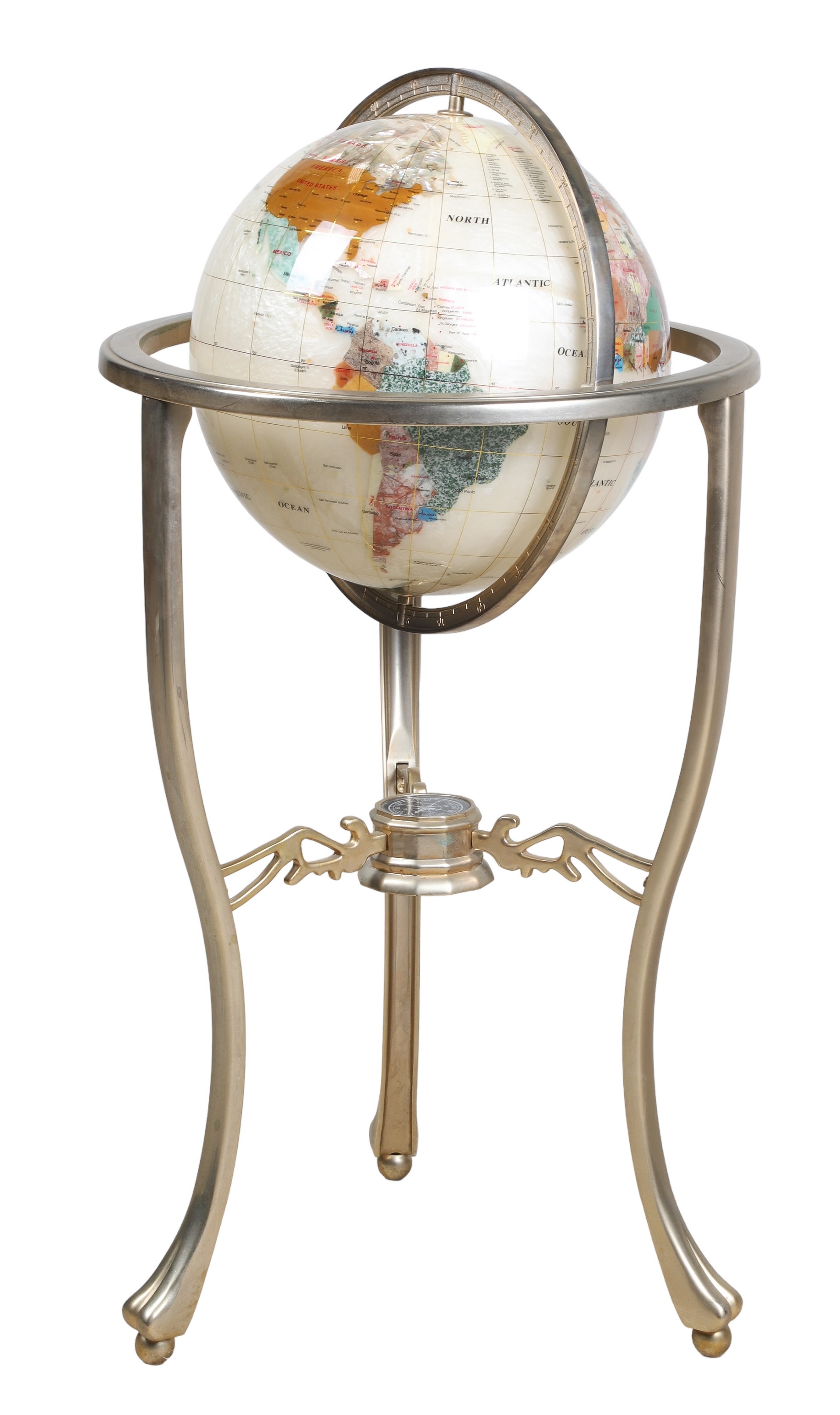 Contemporary mineral inlaid globe on