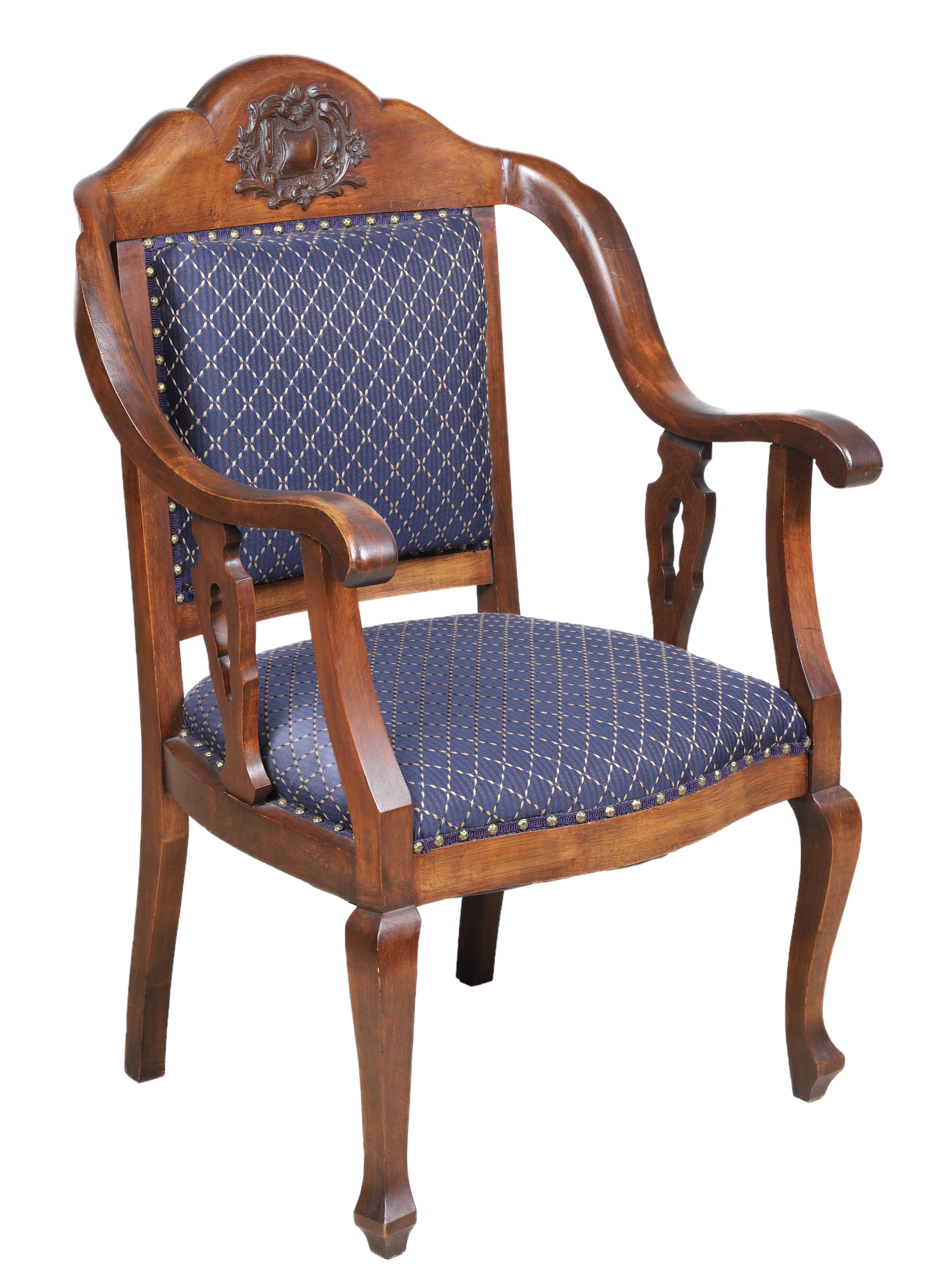Carved mahogany open armchair,