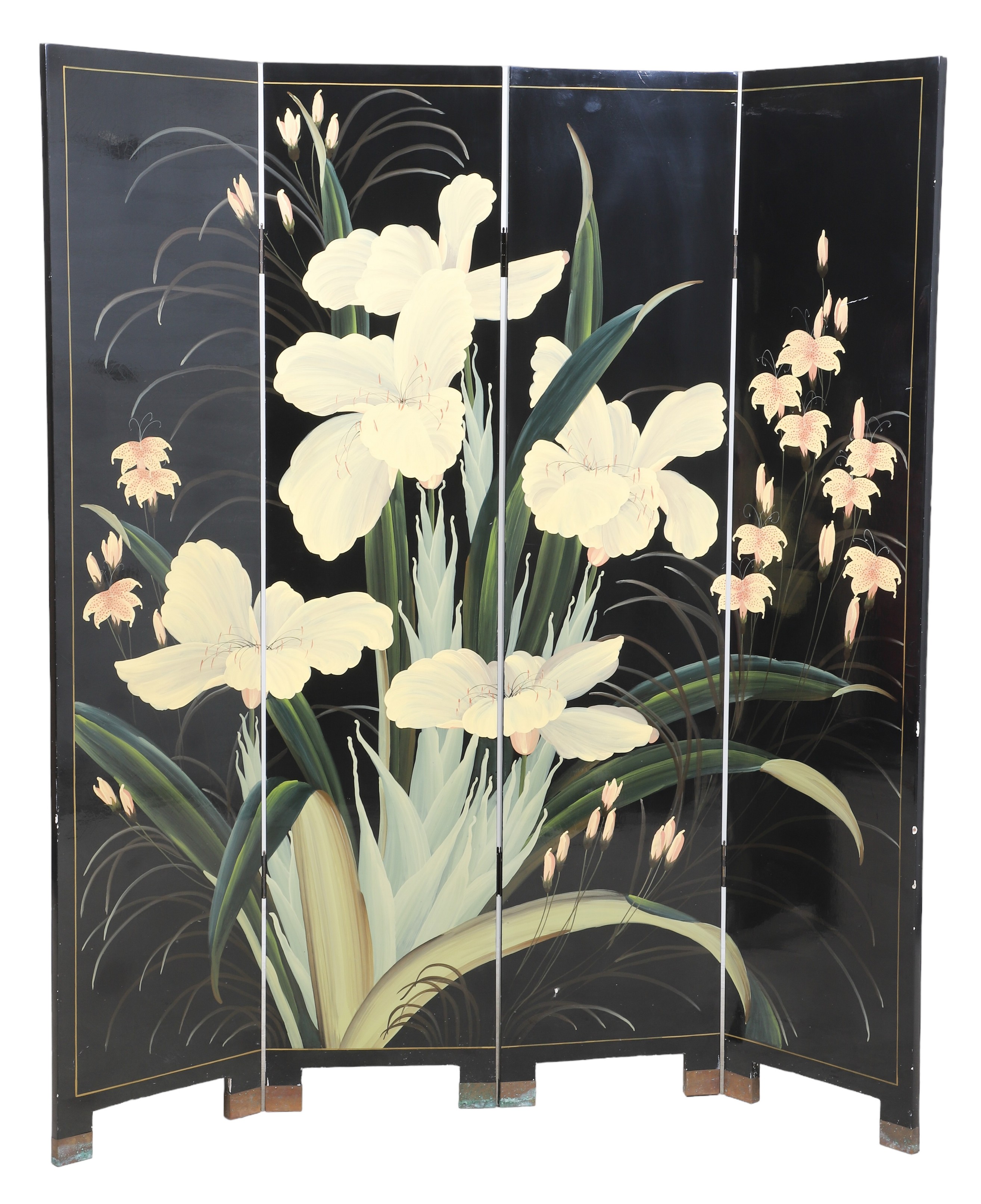 Ebonized painted 4 panel screen  2e1226